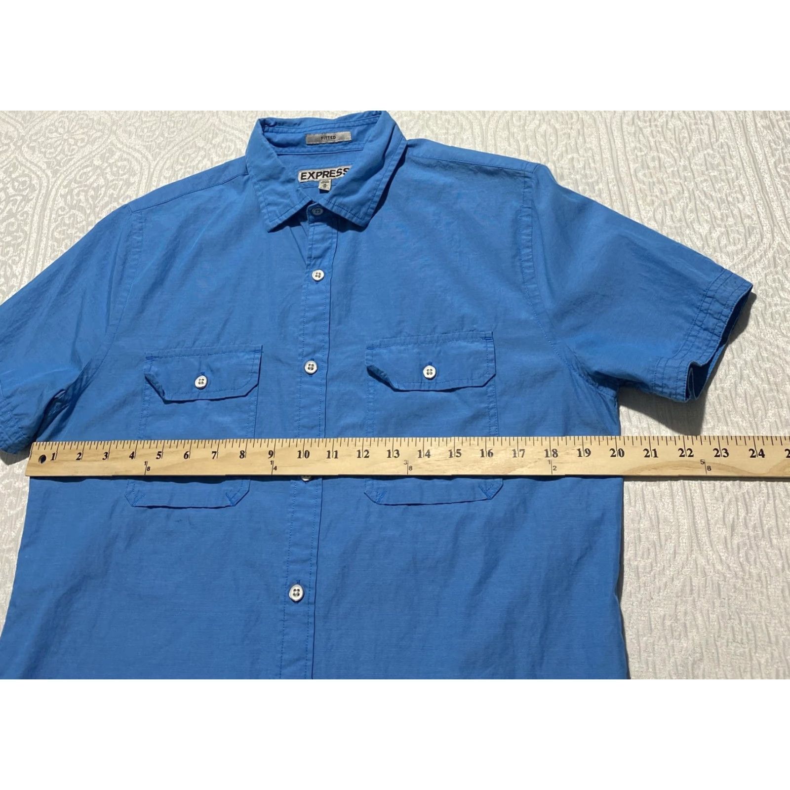 Express Express Shirt Mens Medium Blue Fitted Short Sleeve Button Front Cotton Casual Size US M / EU 48-50 / 2 - 7 Thumbnail