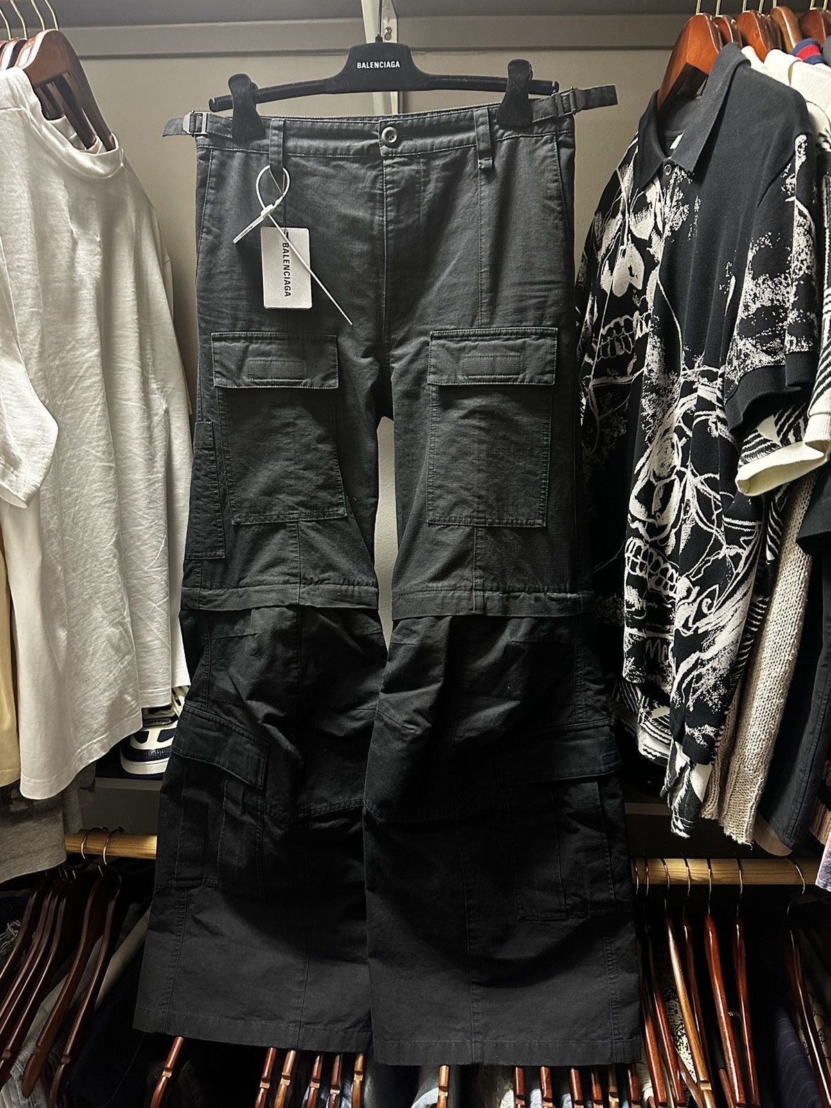 image of Balenciaga Flared Cargo Pants in Black, Men's (Size 32)