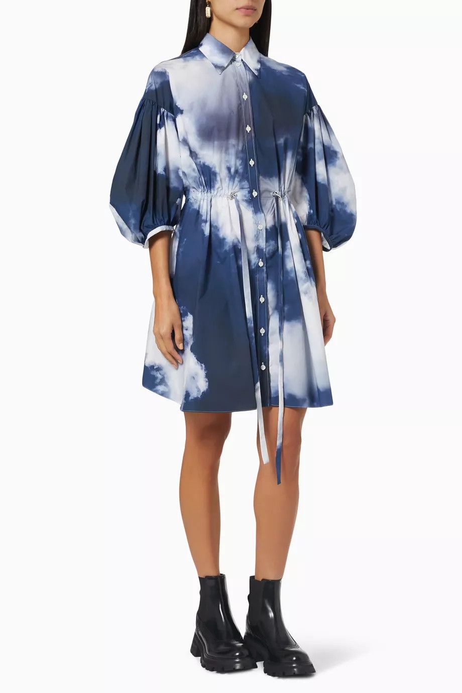 Alexander McQueen o1y0325 Shirt Mini Dress in Blue & White Size M / US 6-8 / IT 42-44 - 1 Thumbnail