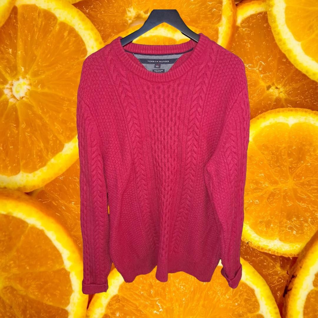Tommy Hilfiger Tommy Hilfiger Red Cable Knit Crew Neck Wool Blend Sweater S Size US L / EU 52-54 / 3 - 1 Thumbnail