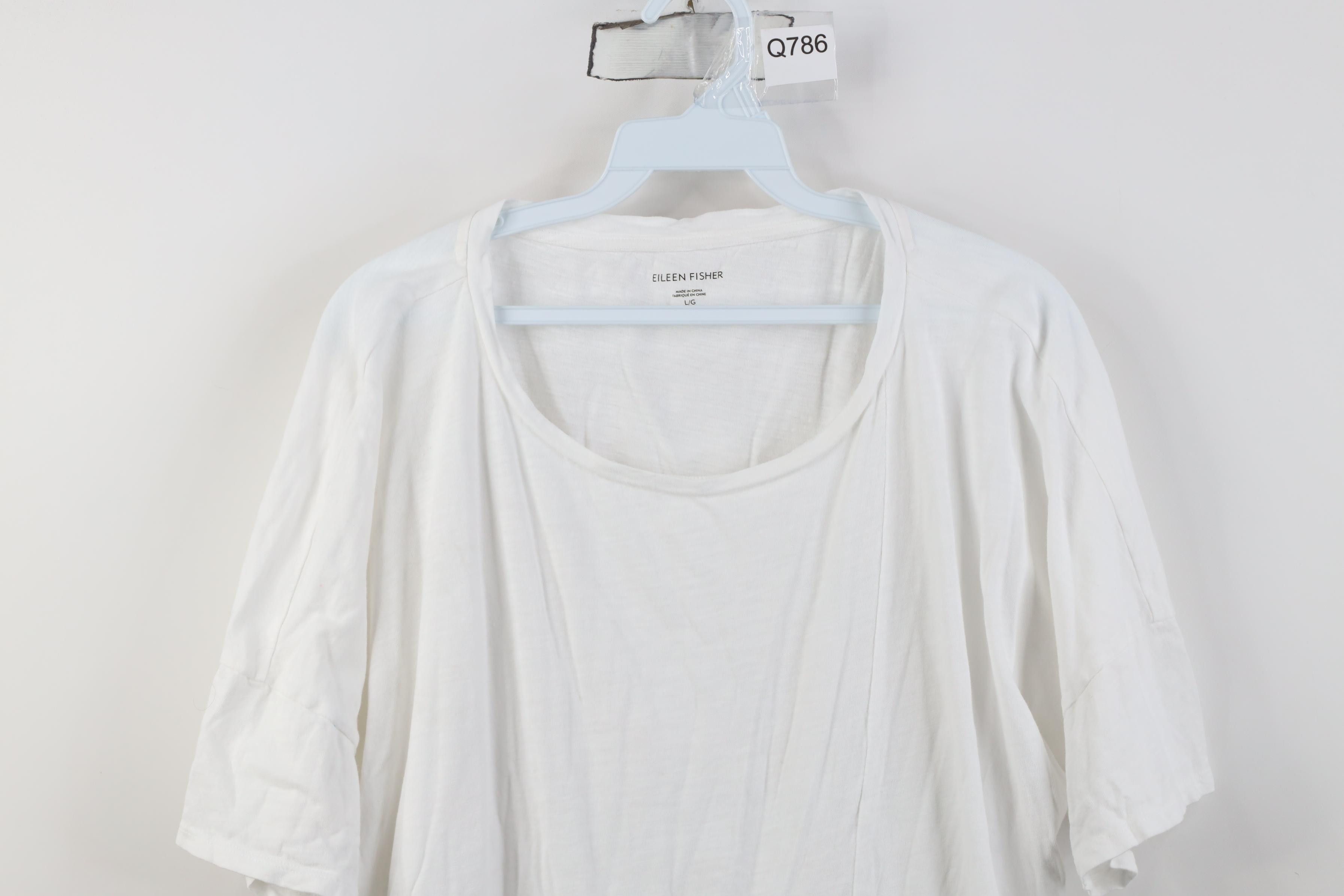 Vintage Eileen Fisher Organic Cotton Knit Tie Bottom T-Shirt White Size L / US 10 / IT 46 - 2 Thumbnail
