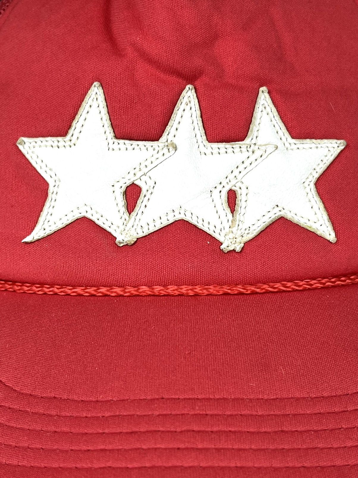 Chrome Hearts × Vintage Chrome Hearts Triple Star Leather Patch Red Trucker Hat Size ONE SIZE - 5 Thumbnail