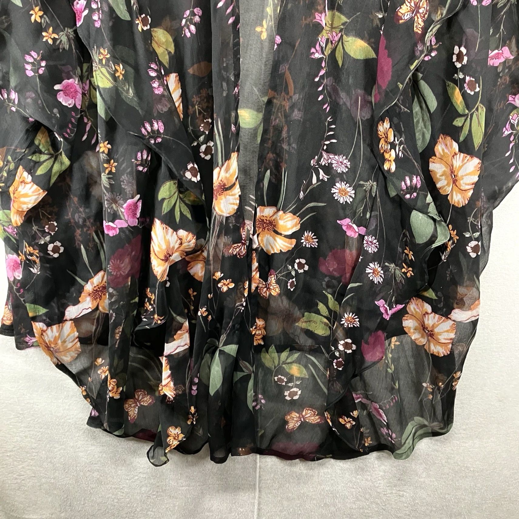 Steve Madden Steve Madden Kimono Women's OS Black Whimsigothic Floral Sheer Short Sleeves Open Front Flowy Bohemian Gothic Witchy Size 42" / US 20 - 5 Thumbnail