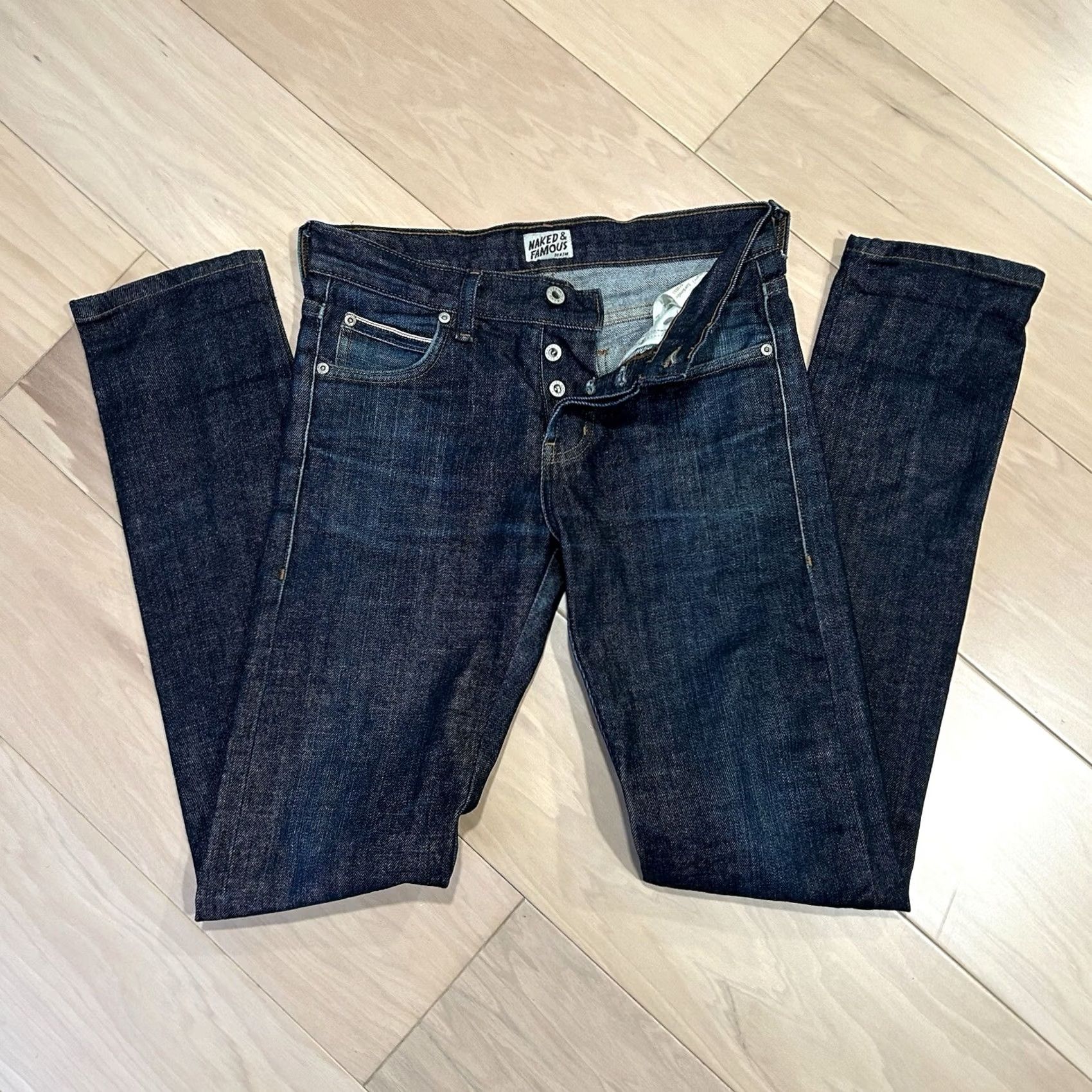 Vintage Naked & Famous Denim Super Skinny Guy Selvedge Blue Jeans Men’s 29x33 Size US 29 - 6 Thumbnail