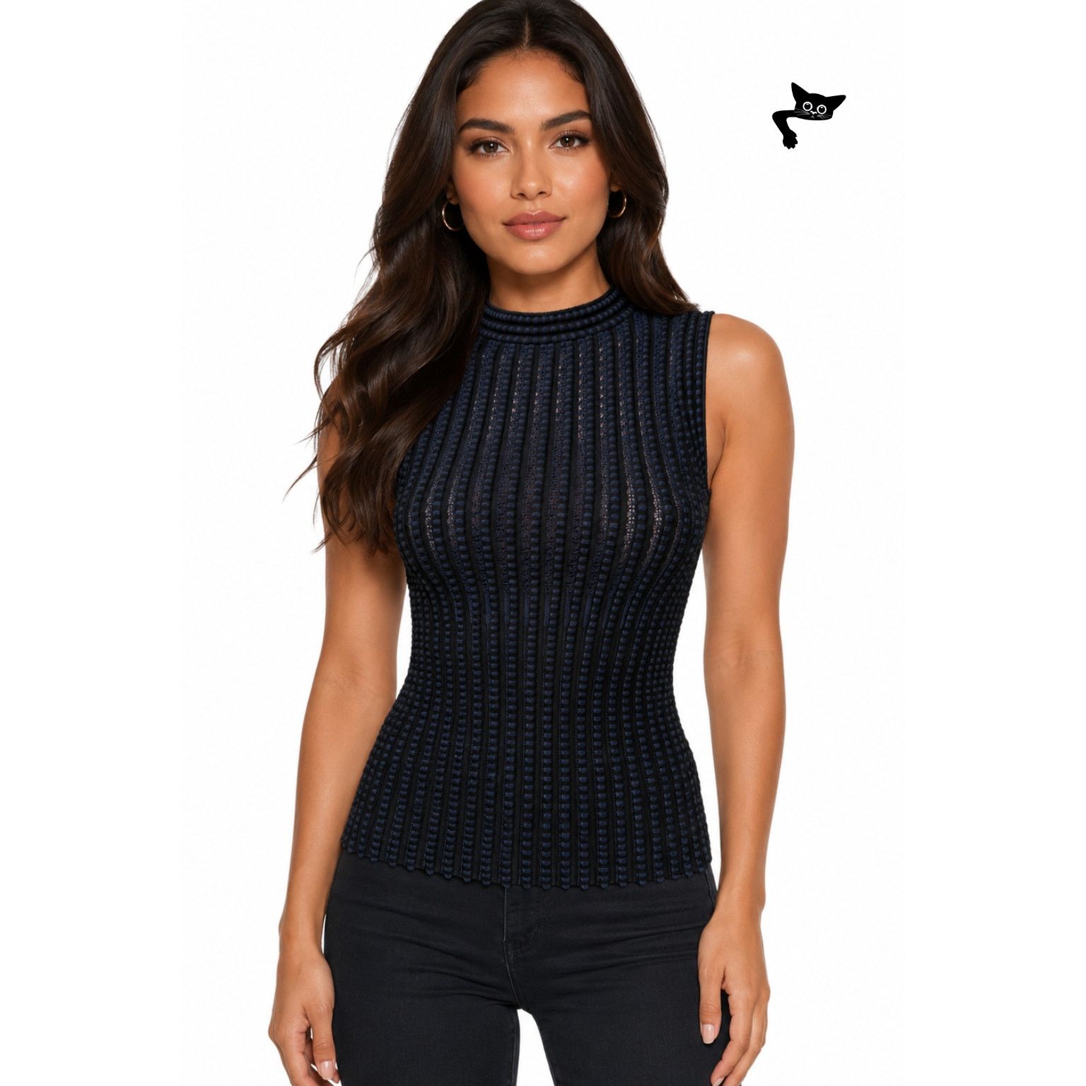 Theory Theory Black Blue Ribbed Sleeveless Mock Neck Knit Top US S Size S / US 4 / IT 40 - 3 Thumbnail