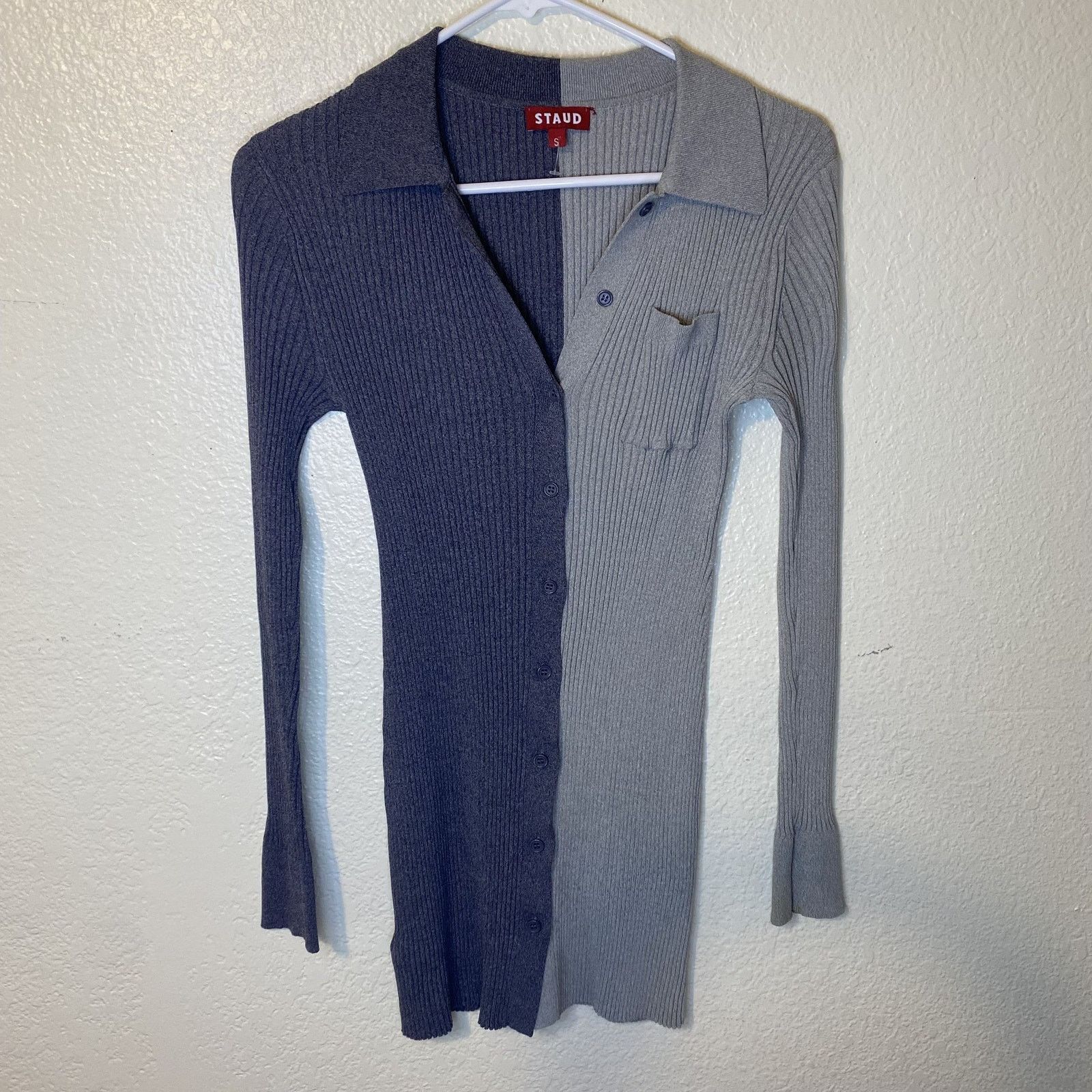 Staud Staud Milton Fama Gray Colorblock Ribbed Long Sleeve Shirt S Size S / US 4 / IT 40 - 5 Thumbnail