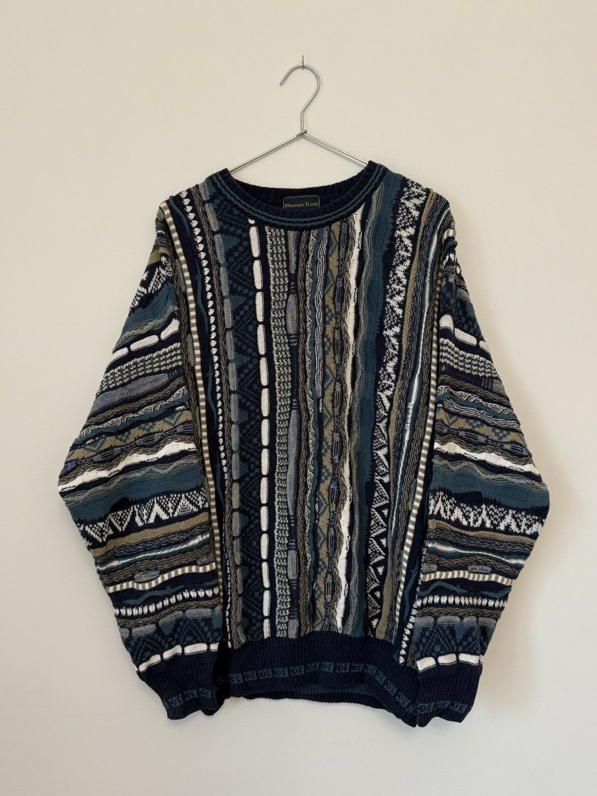 Vintage Vtg 1990s Florence Tricot Coogi Style 3D Knit Sweater Blue Size US XL / EU 56 / 4 - 2 Thumbnail
