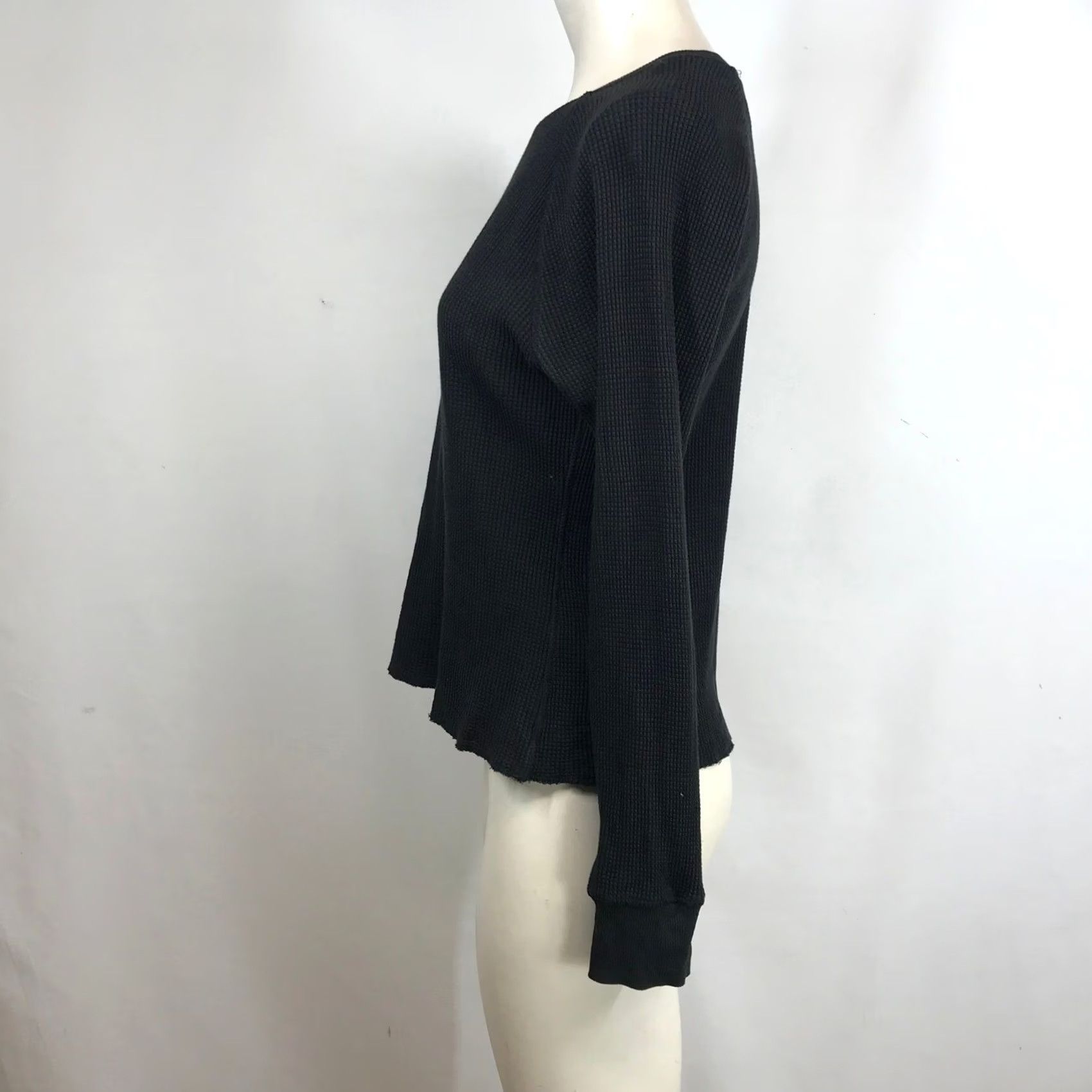 Everlane Everlane Black Waffle Knit Thermal Top Raglan Long Sleeve Small Women Crew Neck Shirt Size S / US 4 / IT 40 - 6 Thumbnail