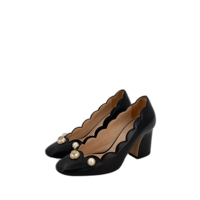Gucci Gucci Black Leather Pearl Heeled Shoes Size US 5 / IT 35 - 1 Thumbnail