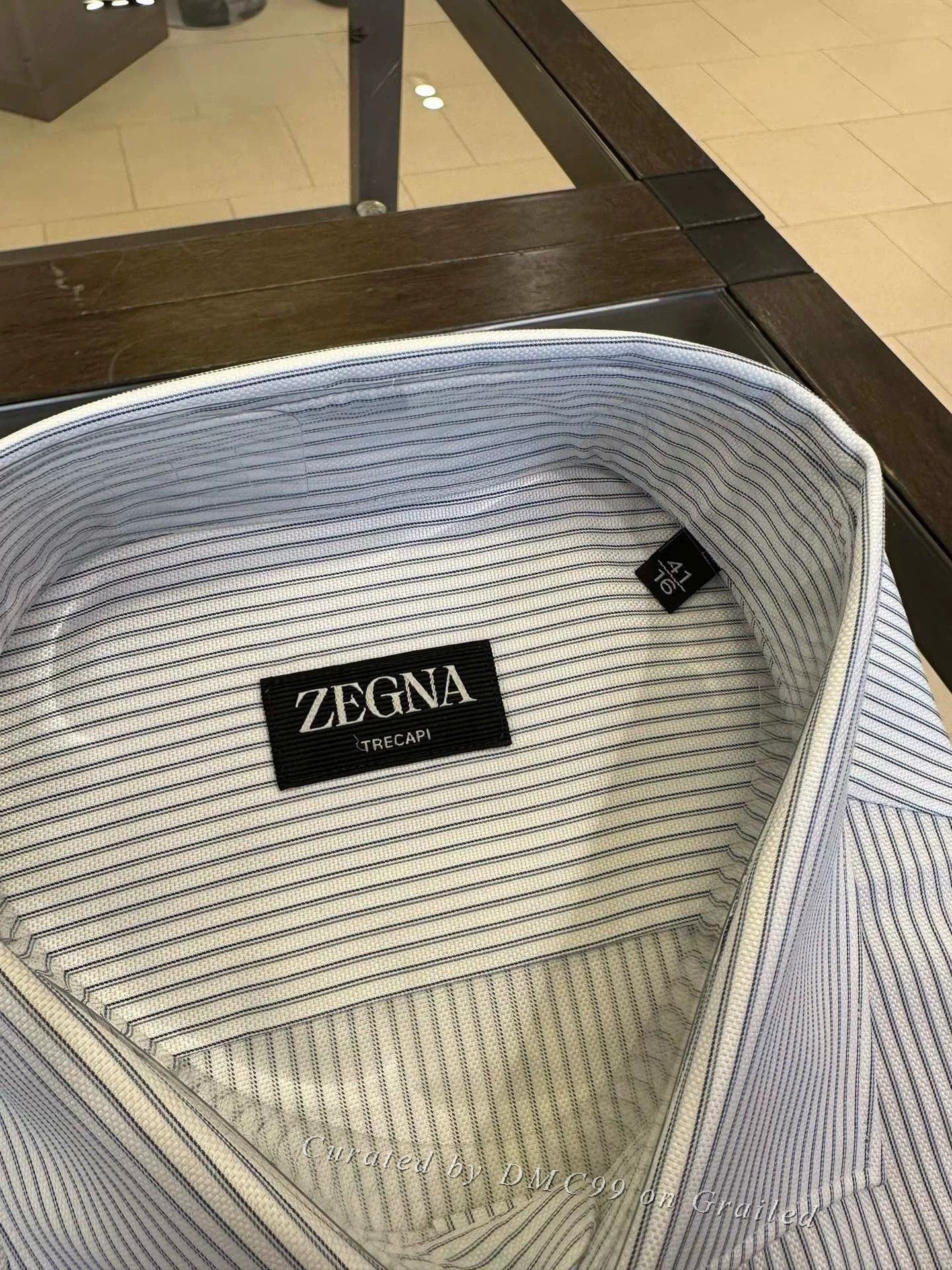 Ermenegildo Zegna Zegna White Blue Striped Men's Shirt Size US XS / EU 42 / 0 - 3 Thumbnail