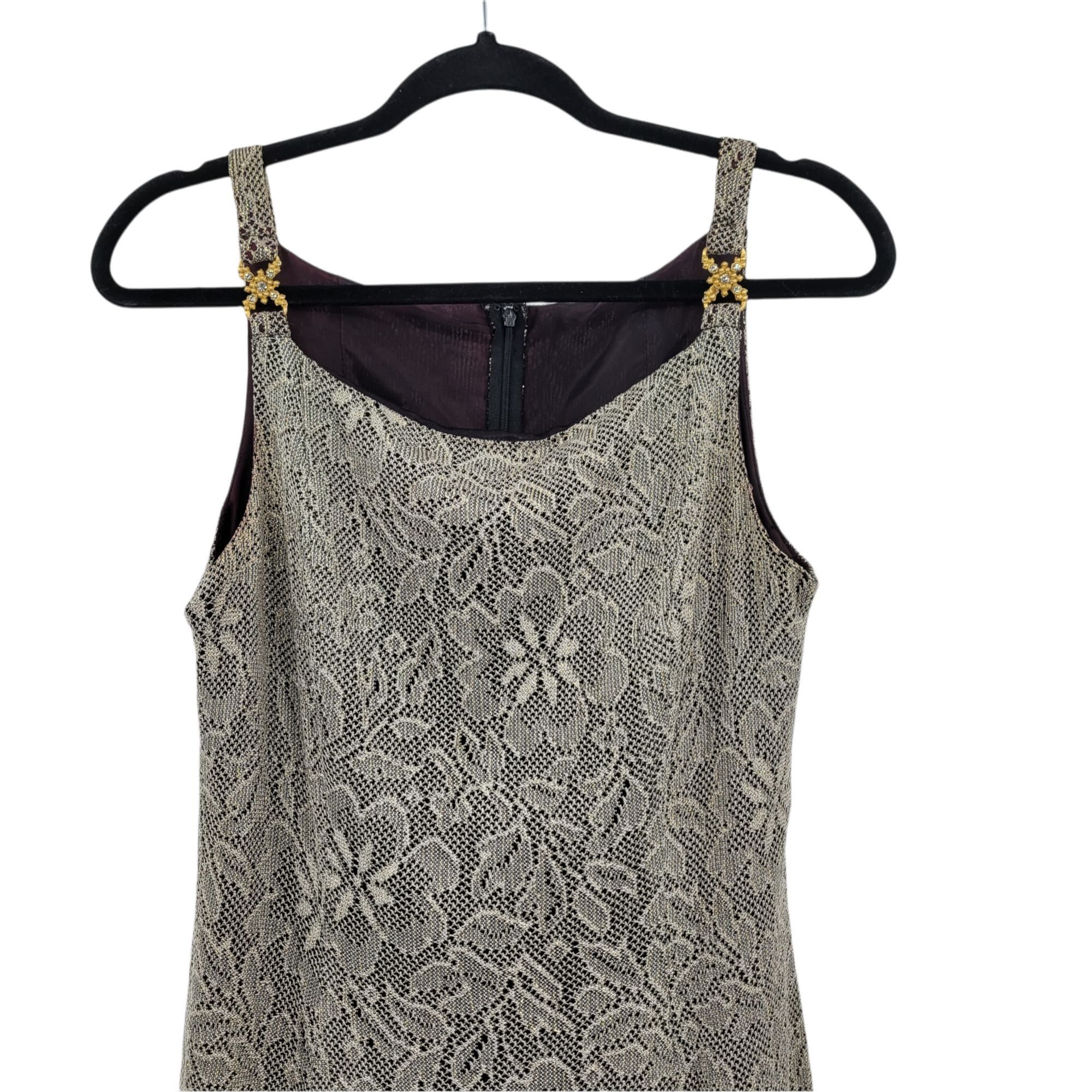 Vintage Vtg 80s Formal Gown Sz M Eggplant Metallic Lace Overlay Grun Size M / US 6-8 / IT 42-44 - 6 Thumbnail