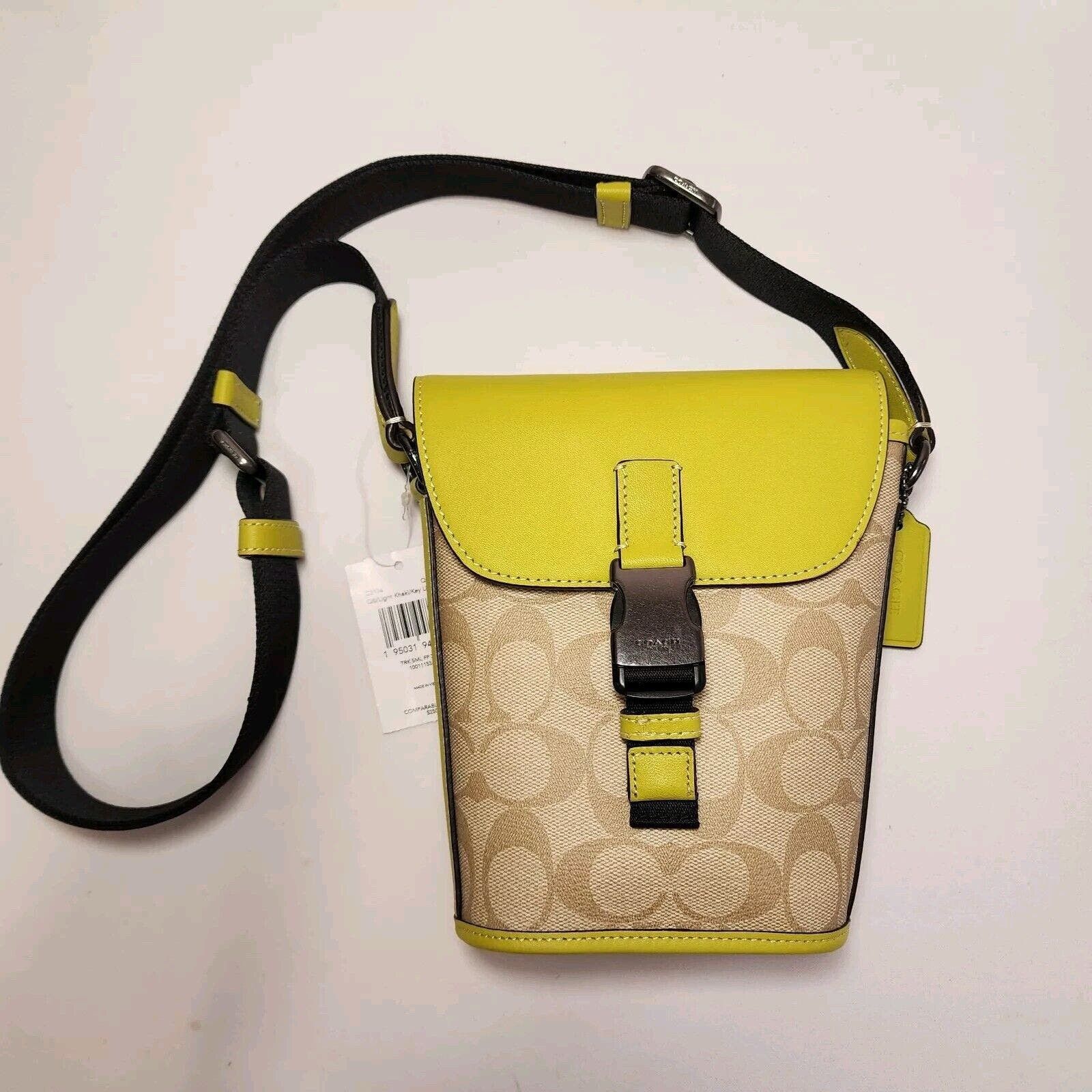 image of Coach C3134 Track Small Flap Crossbody Signature Key Lime in Green, Men's