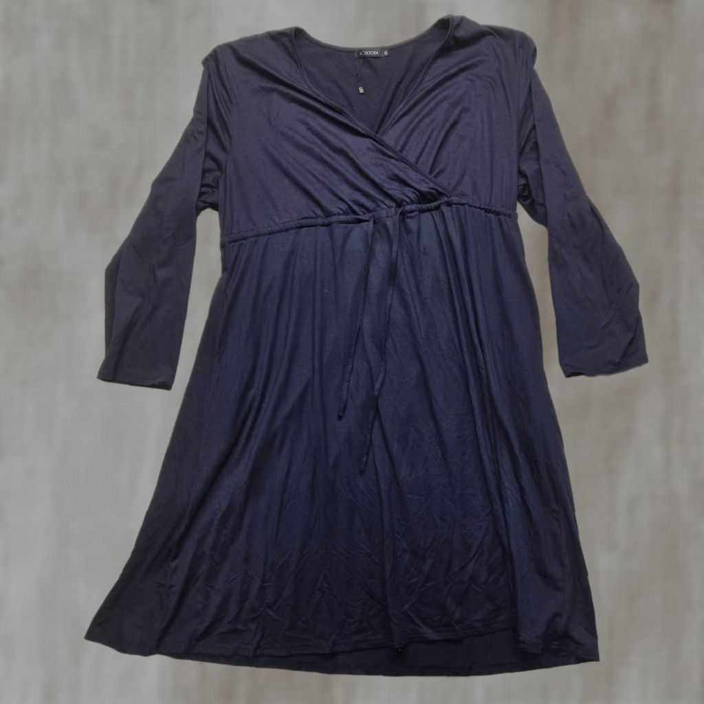 Vintage Kojooin Dress Navy Blue Long Sleeve V-Neck 100% Polyester Women's 3XL Blouson Knit Sleeve Knee Length Casual Party/Cocktail Women Size XXL / US 16-18 / IT 52-54 - 1 Thumbnail