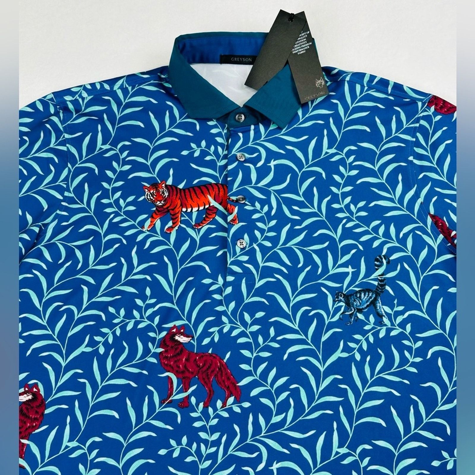 Other Greyson Men’s XL Wolf Mongoose Tiger Blue Golf Polo, Jungle Size US XL / EU 56 / 4 - 3 Thumbnail