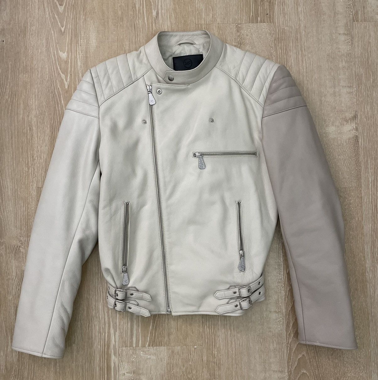 image of Alexander Mcqueen Leather Biker Jacket in Beige, Men's (Size Medium)