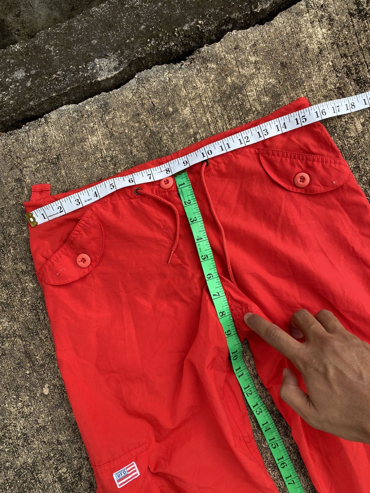 Japanese Brand 2000s Vintage UFO Red Cargo Pants -Nylon Poly Multi Pocket Size US 31 - 7 Thumbnail