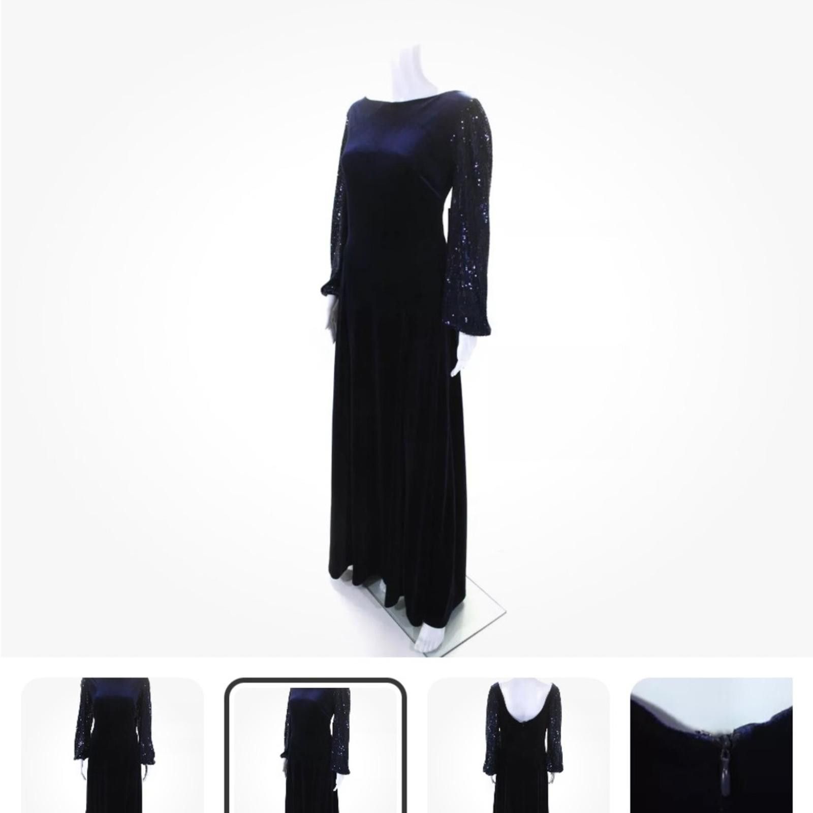 Other Tahari Levine Womens Velvet Sequined Long Sleeves Gown Size L / US 10 / IT 46 - 1 Thumbnail