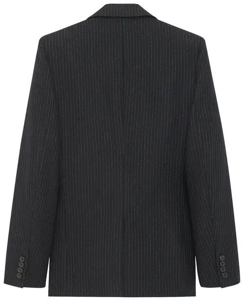 Saint Laurent Paris oc11z0126 759981 Jacket in Striped Wool Flannel in Black Size US M / EU 48-50 / 2 - 2 Thumbnail