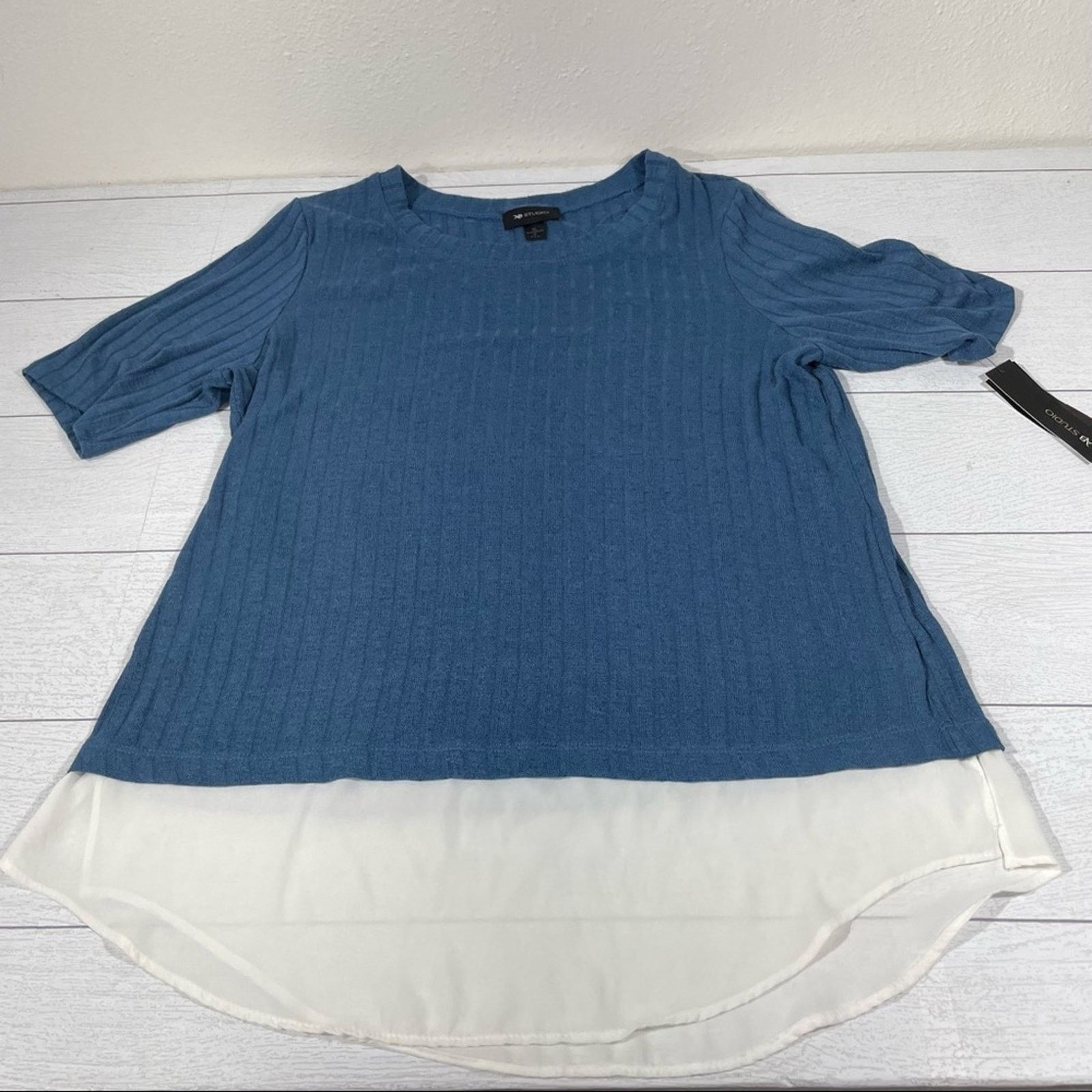 Other AB Studio Blue Knit Sweater Faux Layer XL NWT Size XL / US 12-14 / IT 48-50 - 1 Thumbnail