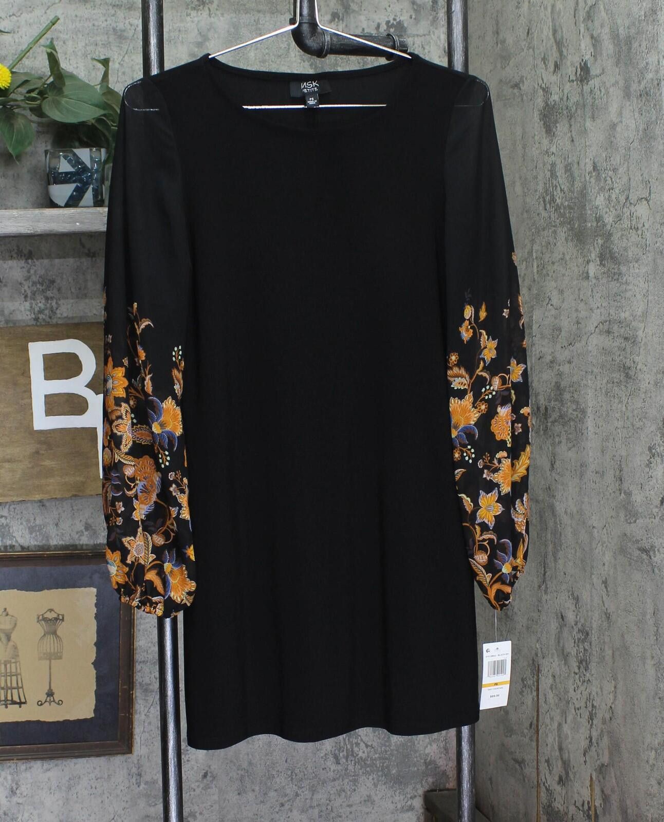 Other Nwt Msk Sheer Long Sleeve Midi Shift Dress Black / Multi Ps Size S / US 4 / IT 40 - 1 Thumbnail