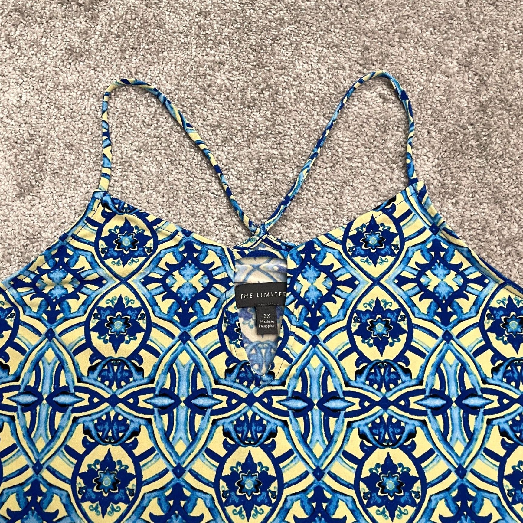 Vintage The Limited Halter Camisole Tank Top Womens 2X Blue Geometric Stretch Casual Tank Size XXL / US 16-18 / IT 52-54 - 4 Thumbnail