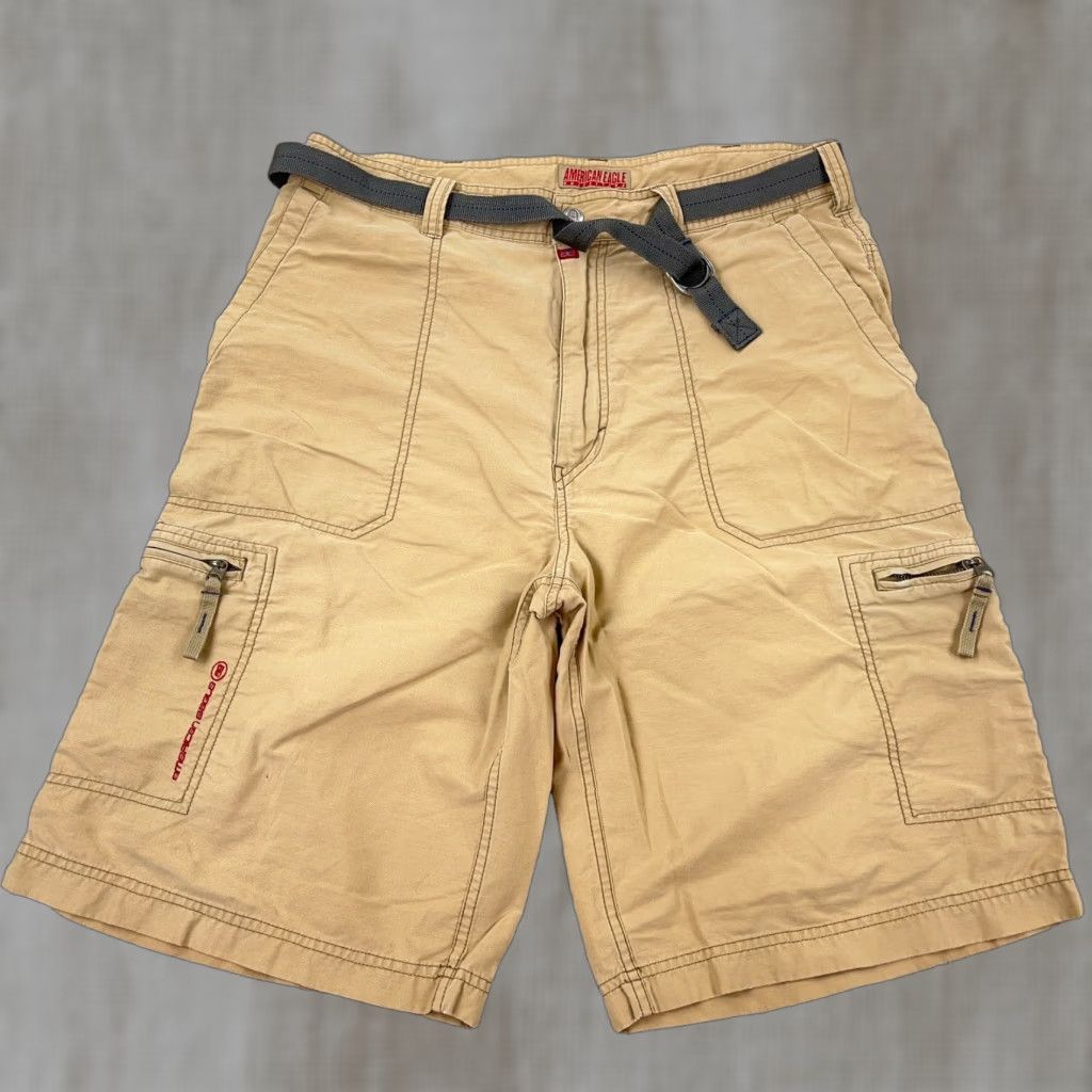 American Eagle Outfitters Vintage Y2K American Eagle Cargo Shorts Men 34 Tan Khaki Tan Baggy Skate Belted Size US 34 / EU 50 - 1 Thumbnail