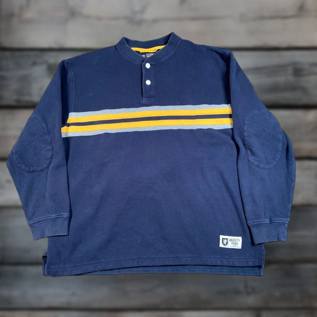 Roundtree & Yorke VINTAGE Roundtree & Yorke Rugby Style Henley Sweater Adult XL Blue Striped Crew Neck Mens XL Size US XL / EU 56 / 4 - 1 Thumbnail
