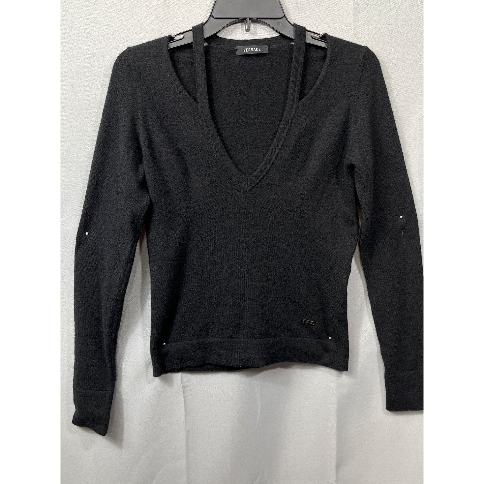 Versace Womens Black V Neck Long Sleeve Sweater Size 42 SKU