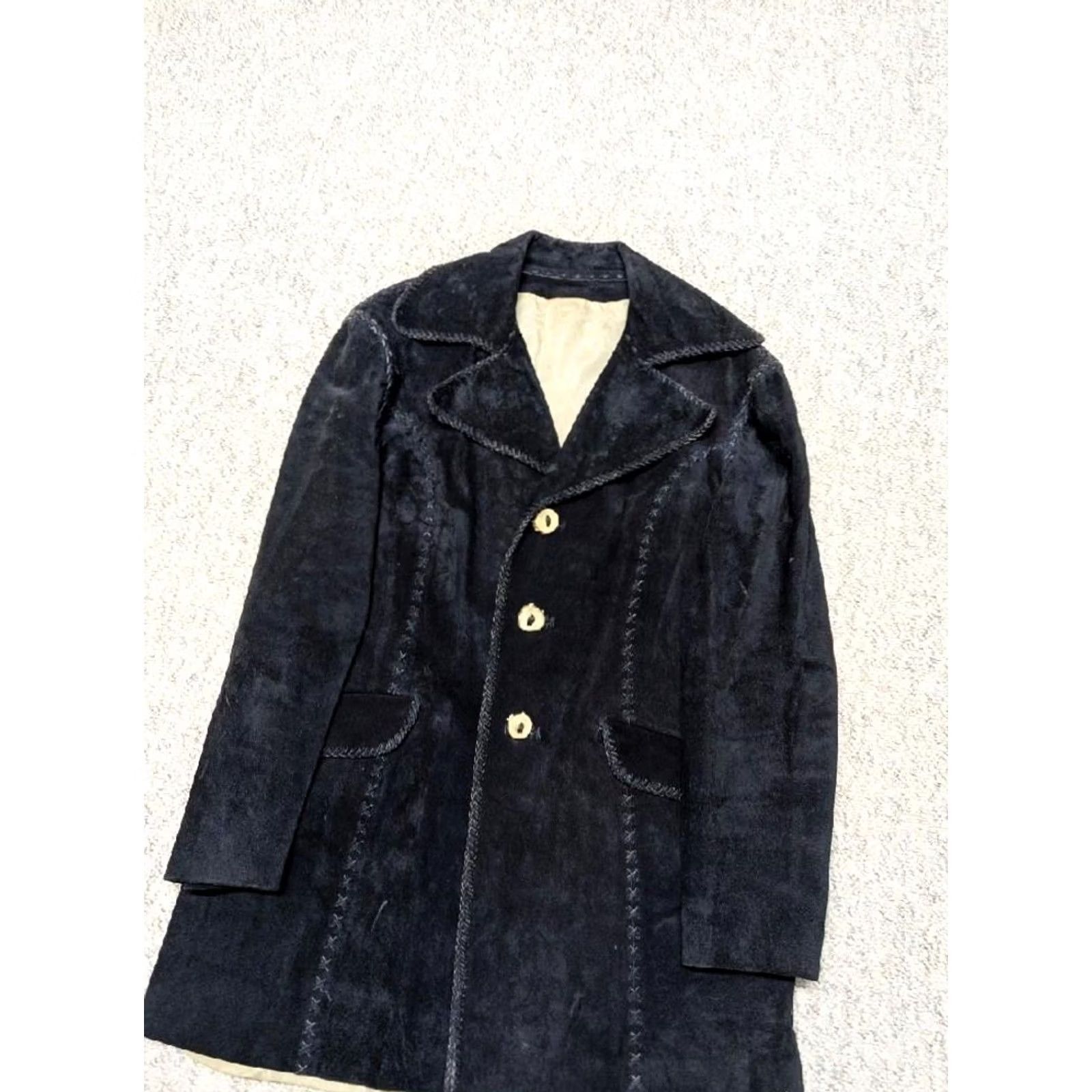 Vintage VINTAGE SUEDE LEATHER COAT XL BLUE HANDCRAFTED COWHIDE 1970s WESTERN WOMEN overcoat Coat XS? Size XL / US 12-14 / IT 48-50 - 8 Thumbnail