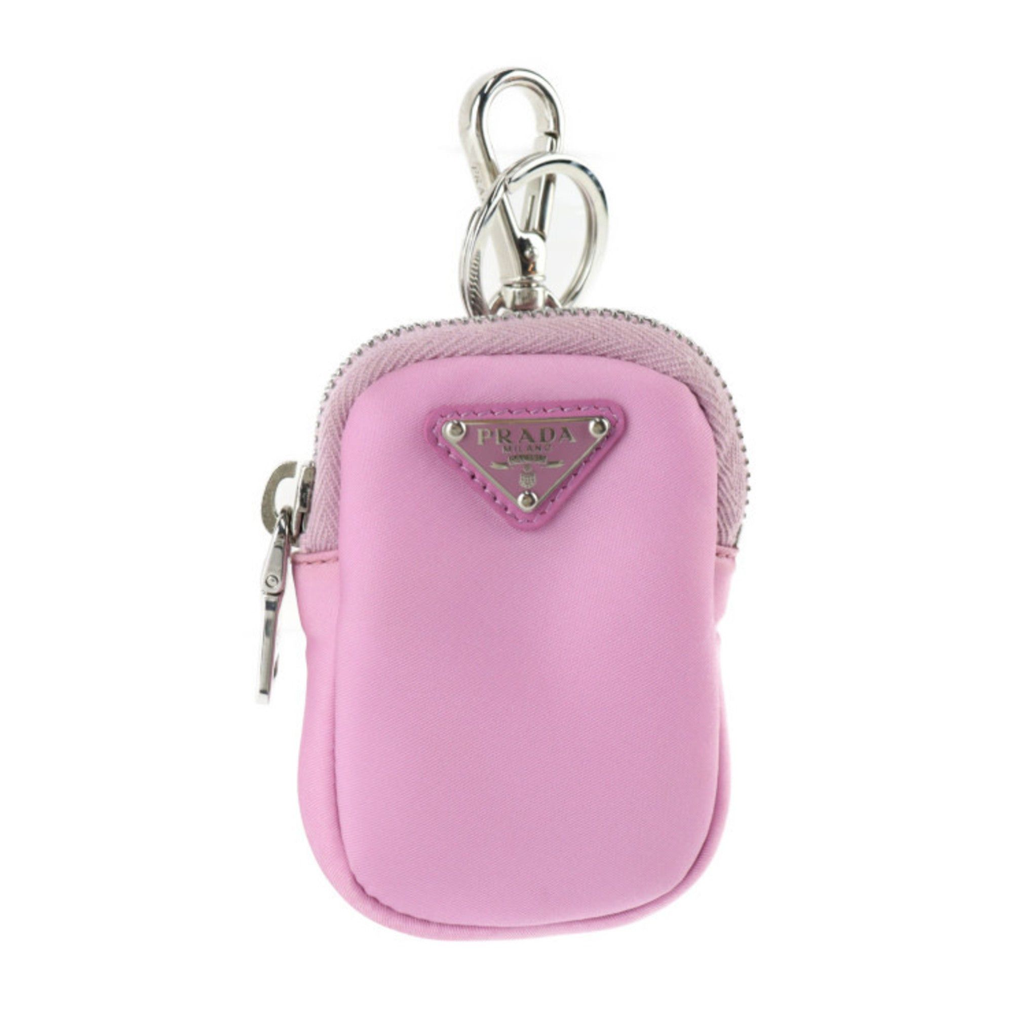 image of Prada Tessuto Pocket Keychain 1Tt119 Nylon Primula Pink Pouch Bag Charm Keyring Triangle, Women's