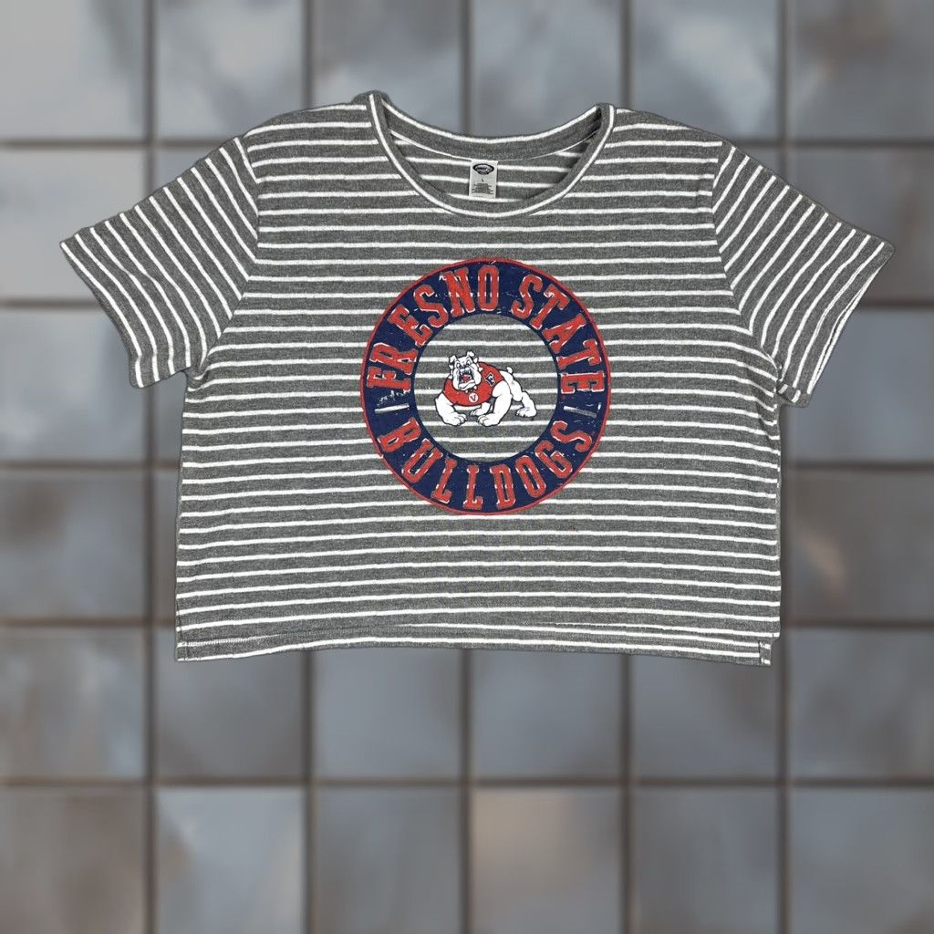 Vintage Fresno State Bulldogs Concepts Sport Women’s Crop Top Shirt Size Large Striped Shirt Womens L Gray Striped Cropped Sports Logo Size L / US 10 / IT 46 - 1 Thumbnail