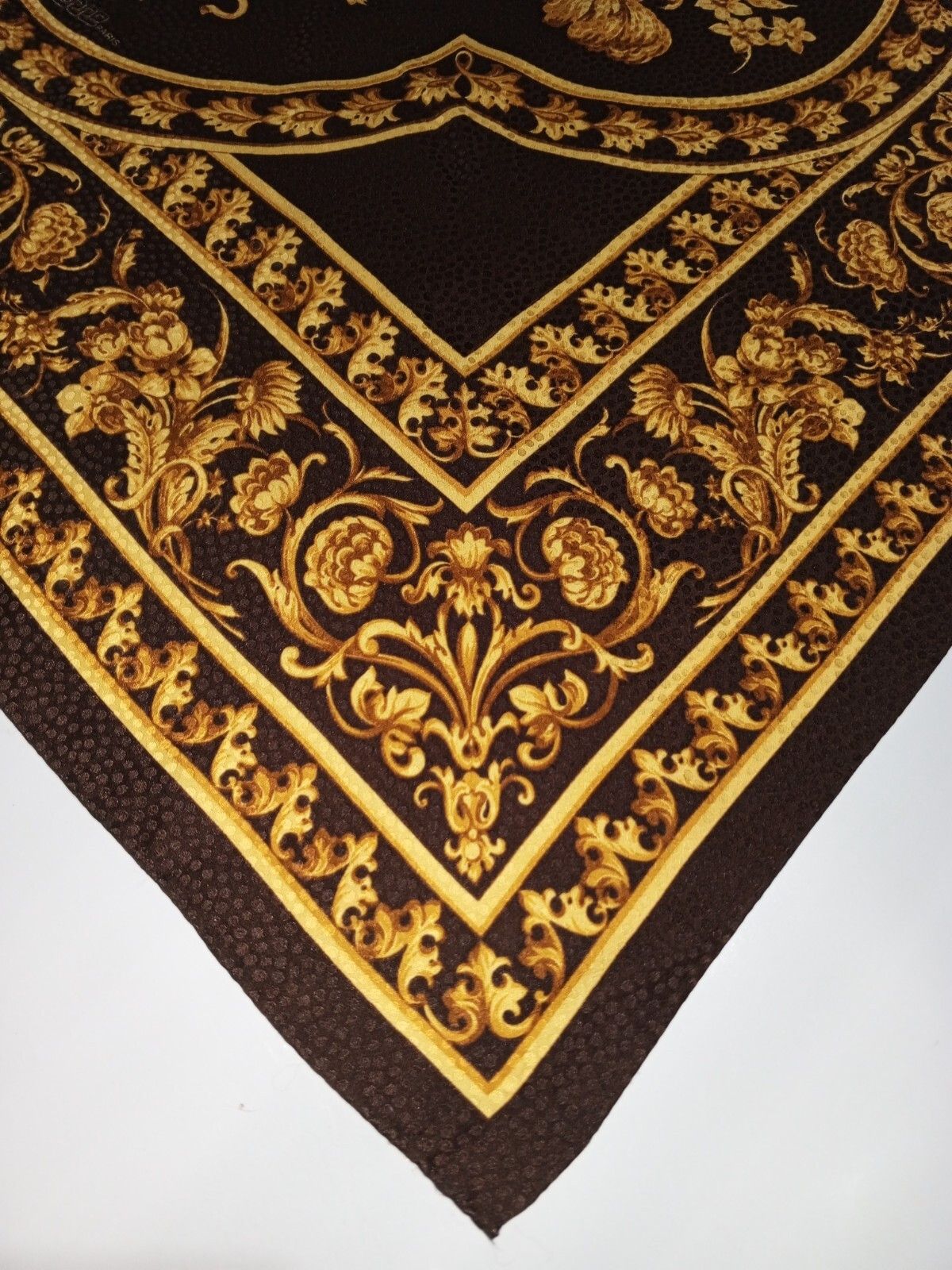 Other ERRE PARIS Victorian Baroque Floral Foliage Gold Silk Scarf Size ONE SIZE - 4 Thumbnail