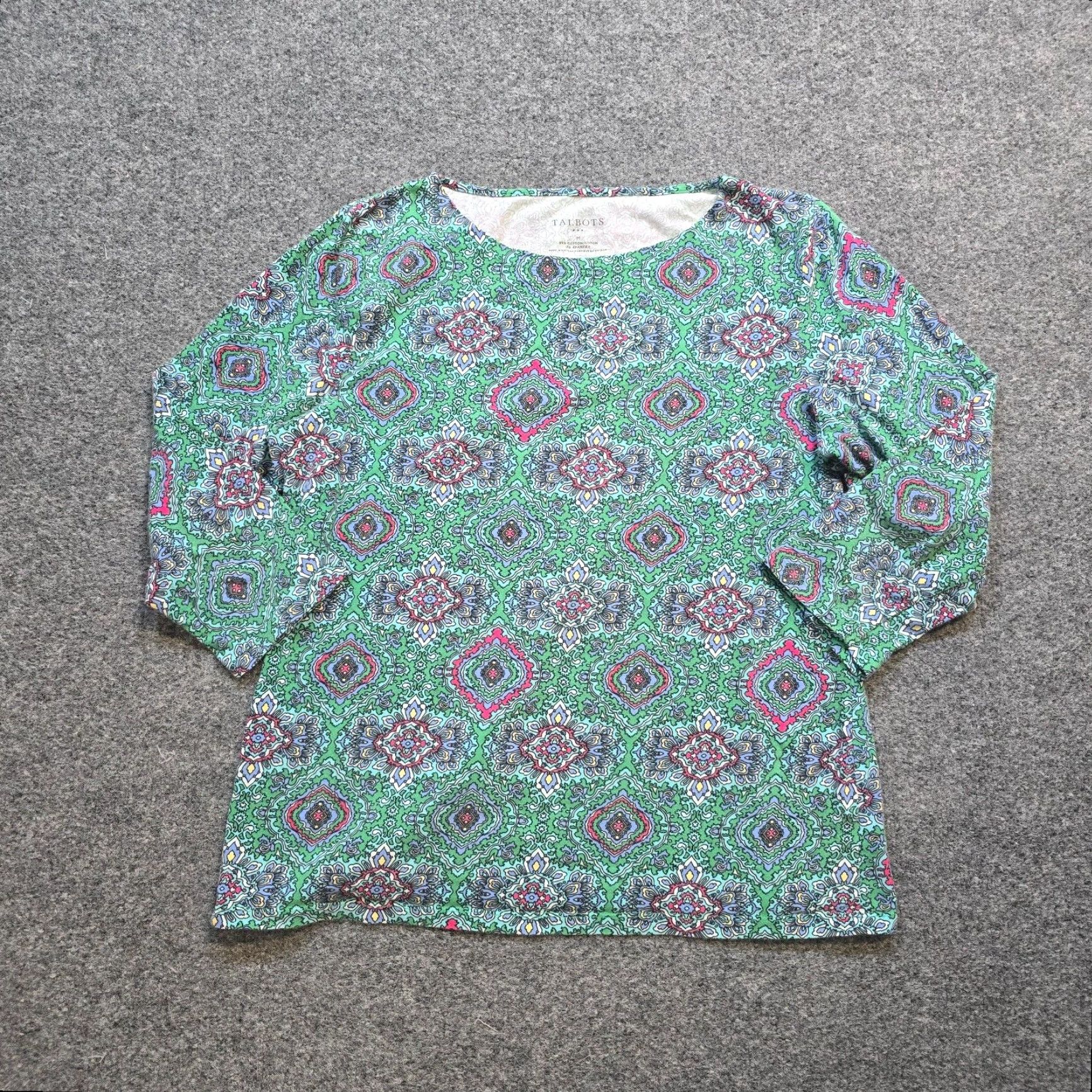Talbots Talbots Top Shirt Womens Medium Green Boat Neck 3/4 Sleeve Stretchy Casual Size M / US 6-8 / IT 42-44 - 2 Thumbnail