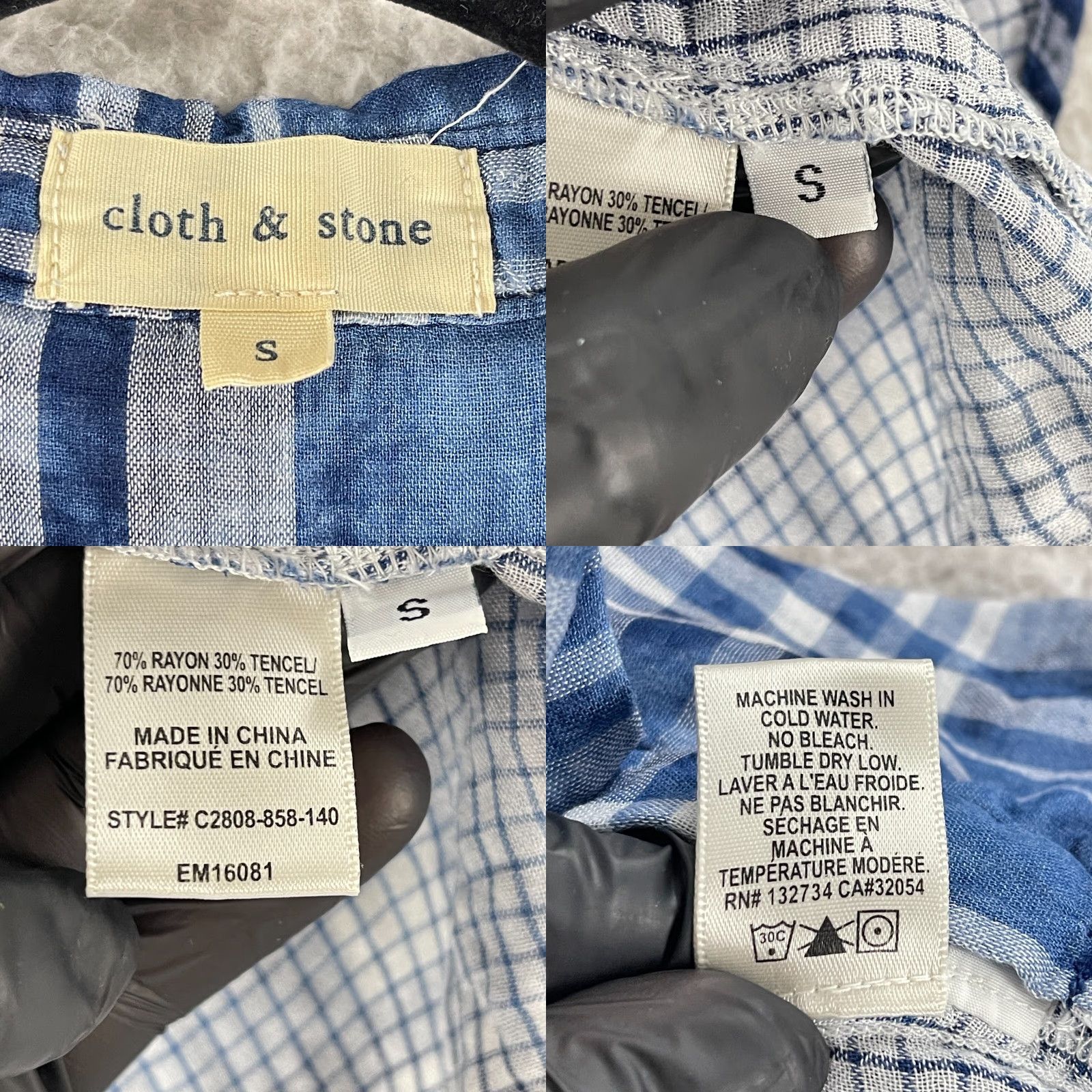 CLOT Cloth & Stone Button-Up Shirt Womens Small Blue Plaid Long Sleeve Casual V-Neck Size S / US 4 / IT 40 - 8 Thumbnail