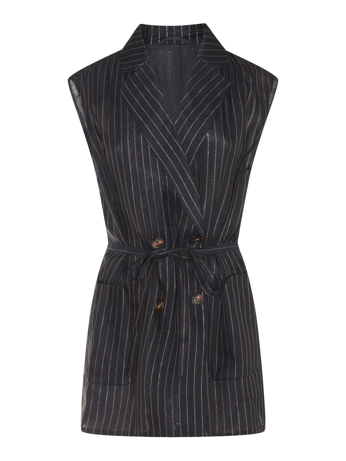 Brunello Cucinelli o1y0725 Sleeveless Blazer in Midnight Blue Size S / US 4 / IT 40 - 1 Thumbnail