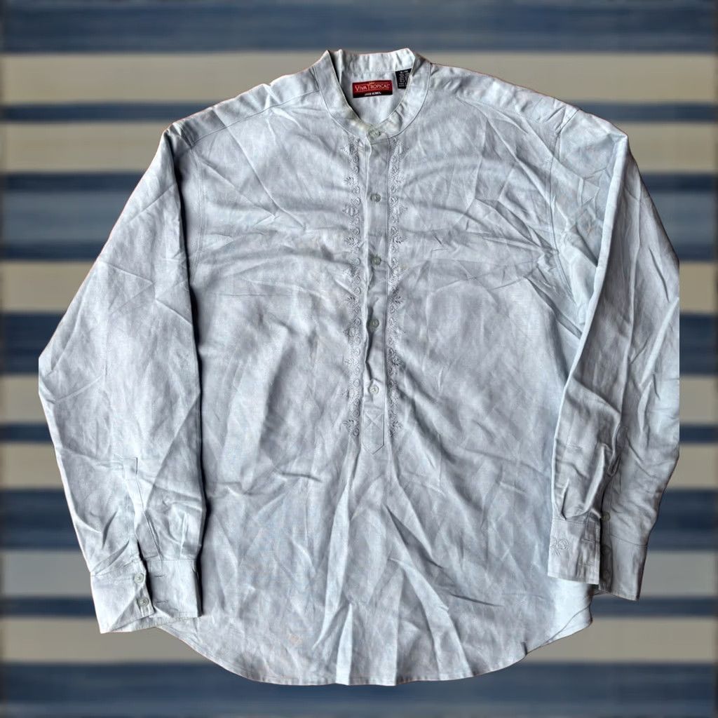 Vintage Viva Tropical Embroidered Button-Up Shirt XL Blue Linen Blend Men’s Casual Long Sleeve Shirt Size US XL / EU 56 / 4 - 1 Thumbnail