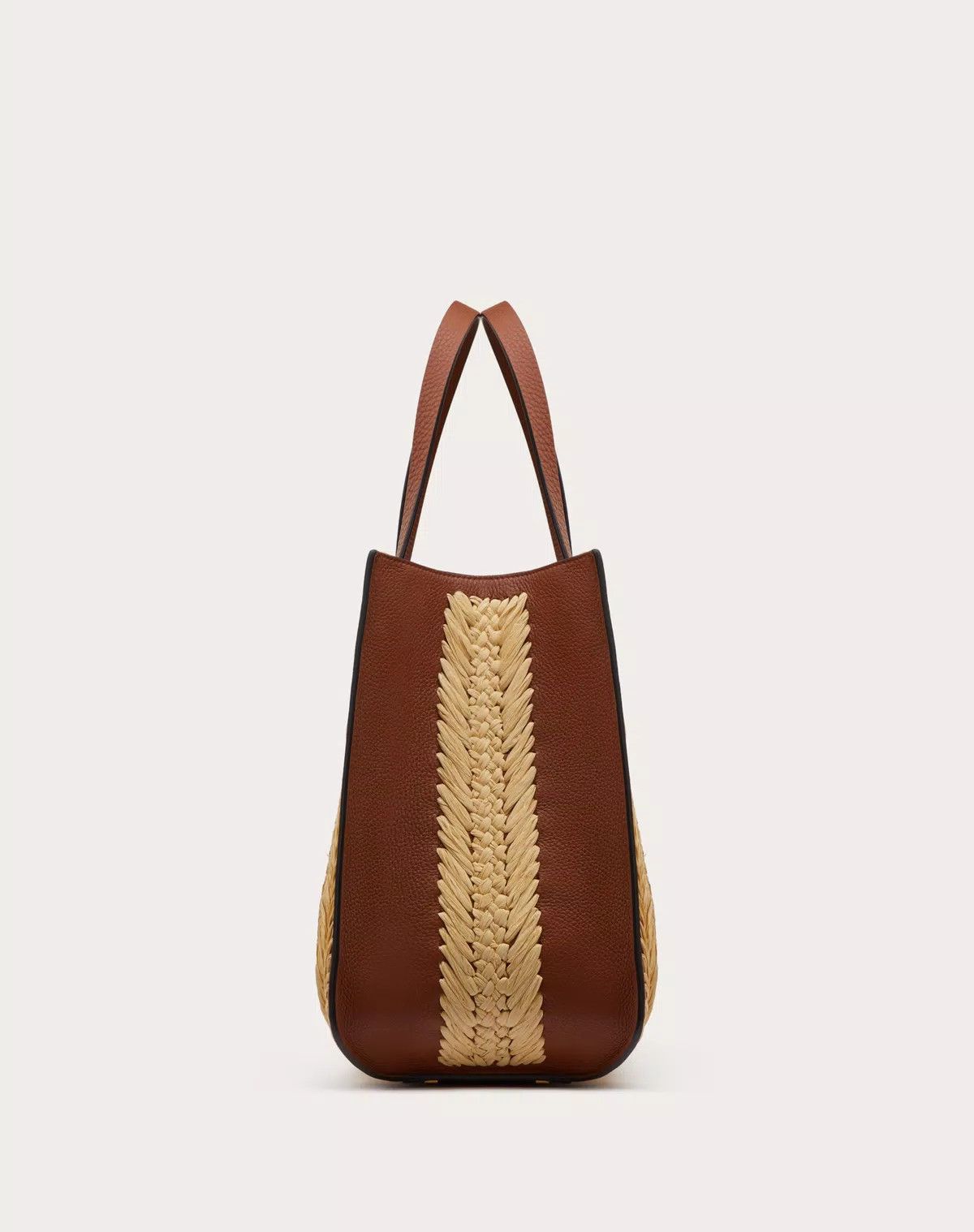 Valentino o1s1wg110625 Size:OS/Signature Raffia Handbag in Brown/White Size ONE SIZE - 4 Thumbnail
