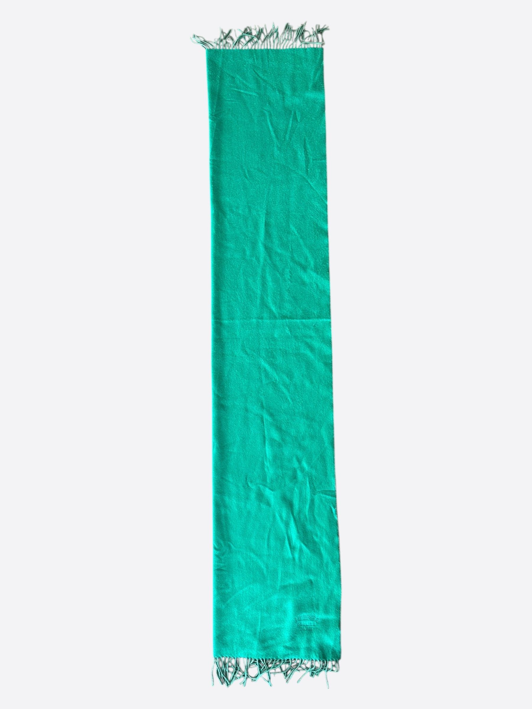 Hermes Hermes Grey & Turquoise Embroidered Logo Cashmere Scarf Size ONE SIZE - 1 Thumbnail