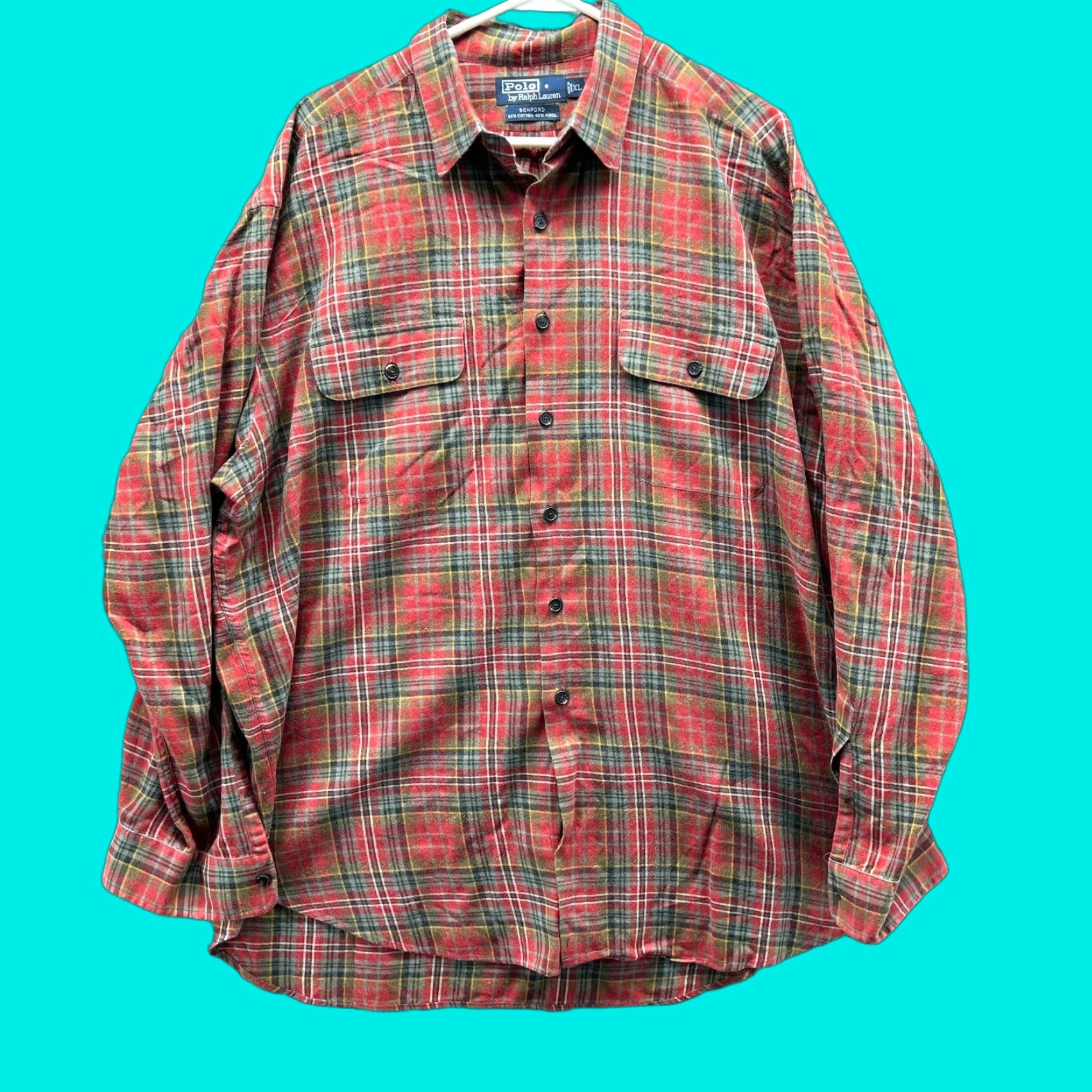 Polo Ralph Lauren VINTAGE Polo Ralph Lauren Shirt Mens XL Red Button-Down Plaid Flannel Wool Benford Size US XL / EU 56 / 4 - 1 Thumbnail