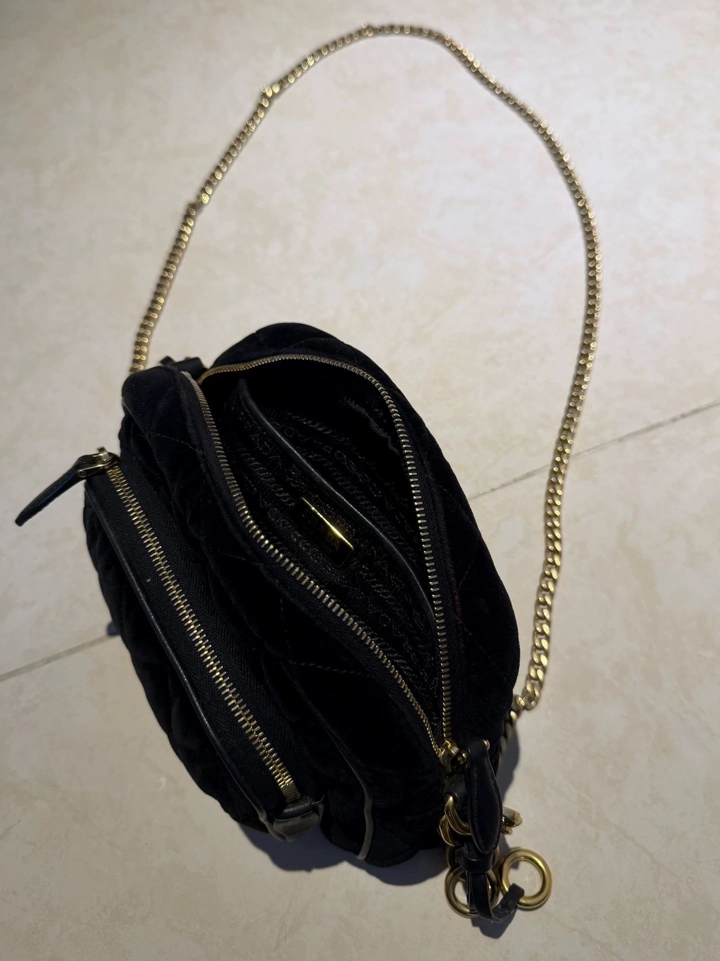 Prada Prada Velvet Quilted Black Chanel Camera Bag Gold Hardware Size ONE SIZE - 2 Thumbnail
