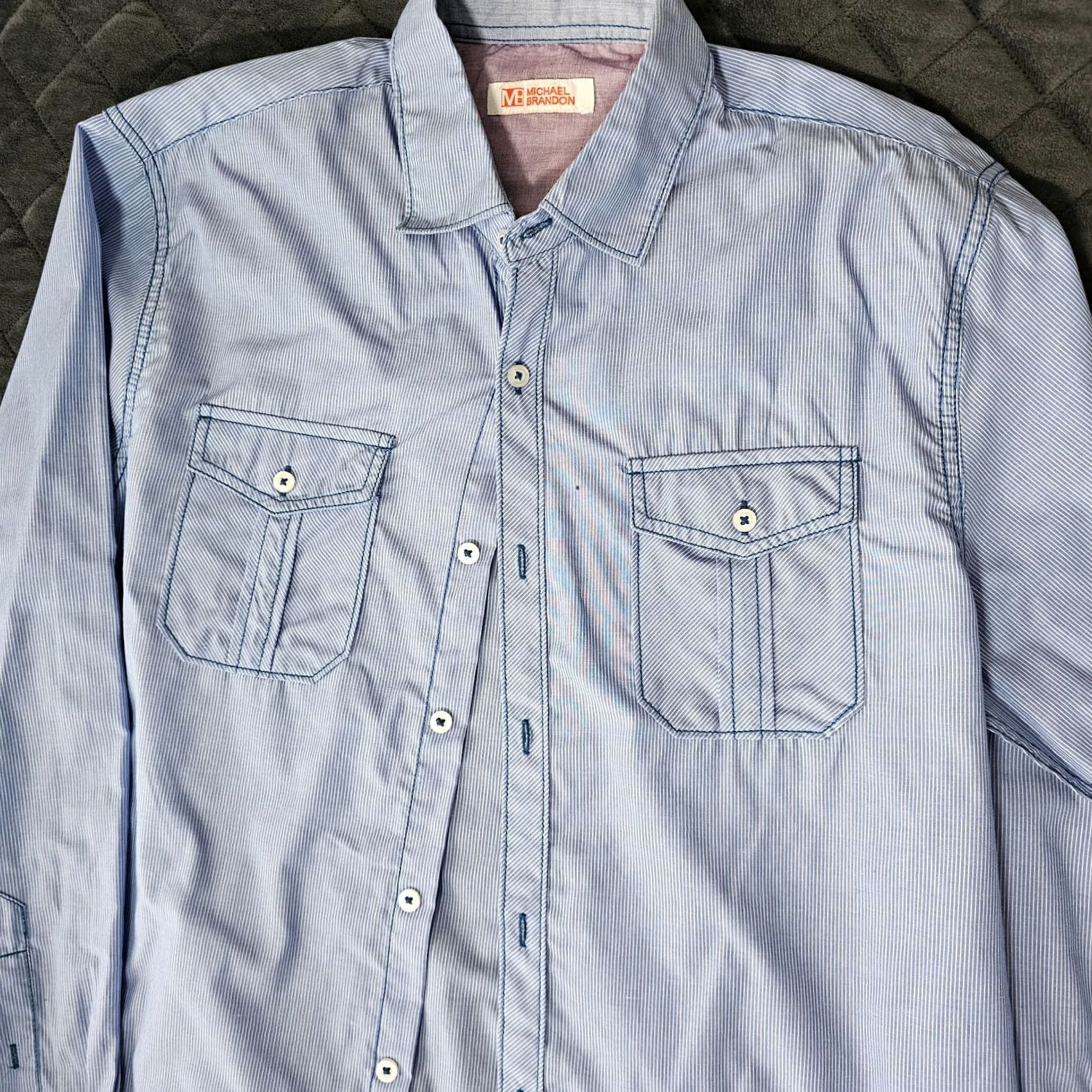 Vintage Michael Brandon Mens Button-Down Shirt M Blue Striped Cotton Long Sleeve Button-Up Collared Size US M / EU 48-50 / 2 - 3 Thumbnail