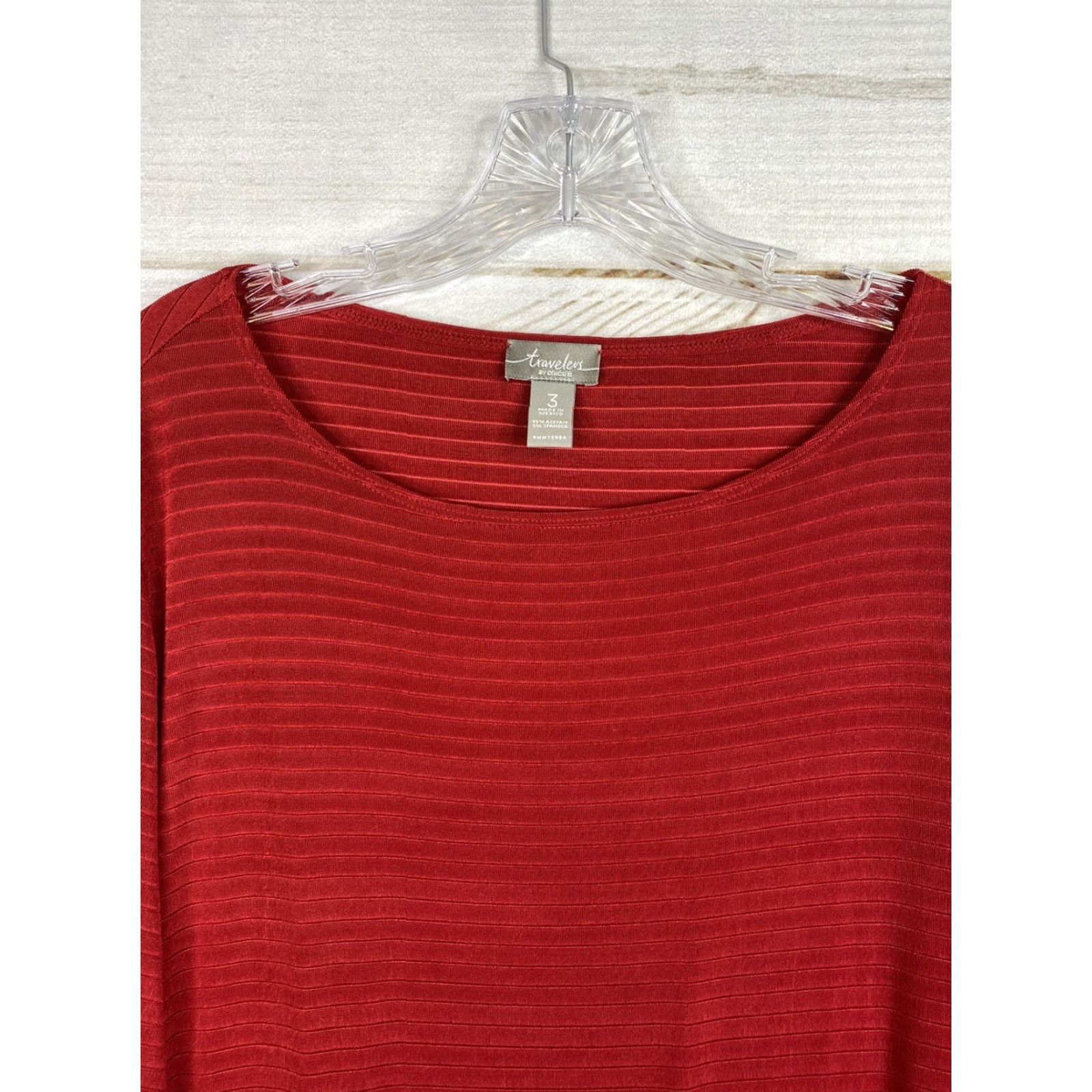 Vintage Chico's Traveler Top Blouse Womens XL Red Striped Knit 3/4 Sleeve Round Neck Pullover Casual Size XL / US 12-14 / IT 48-50 - 2 Thumbnail
