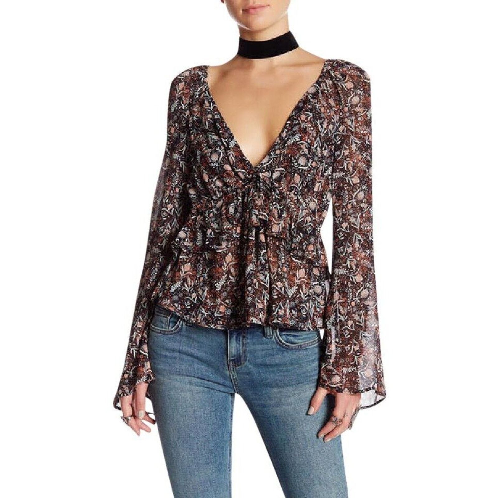 Free People New Free People Uptown Floral Bell Sleeve Blouse Retail $118 Size S / US 4 / IT 40 - 2 Thumbnail