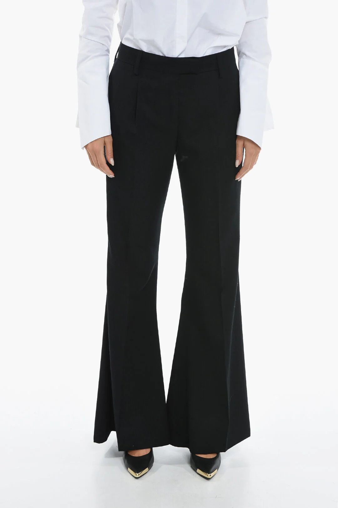 Prada og1mm0426 Virgin Wool Flared Pant in Black Size 28" / US 6 / IT 42 - 1 Thumbnail