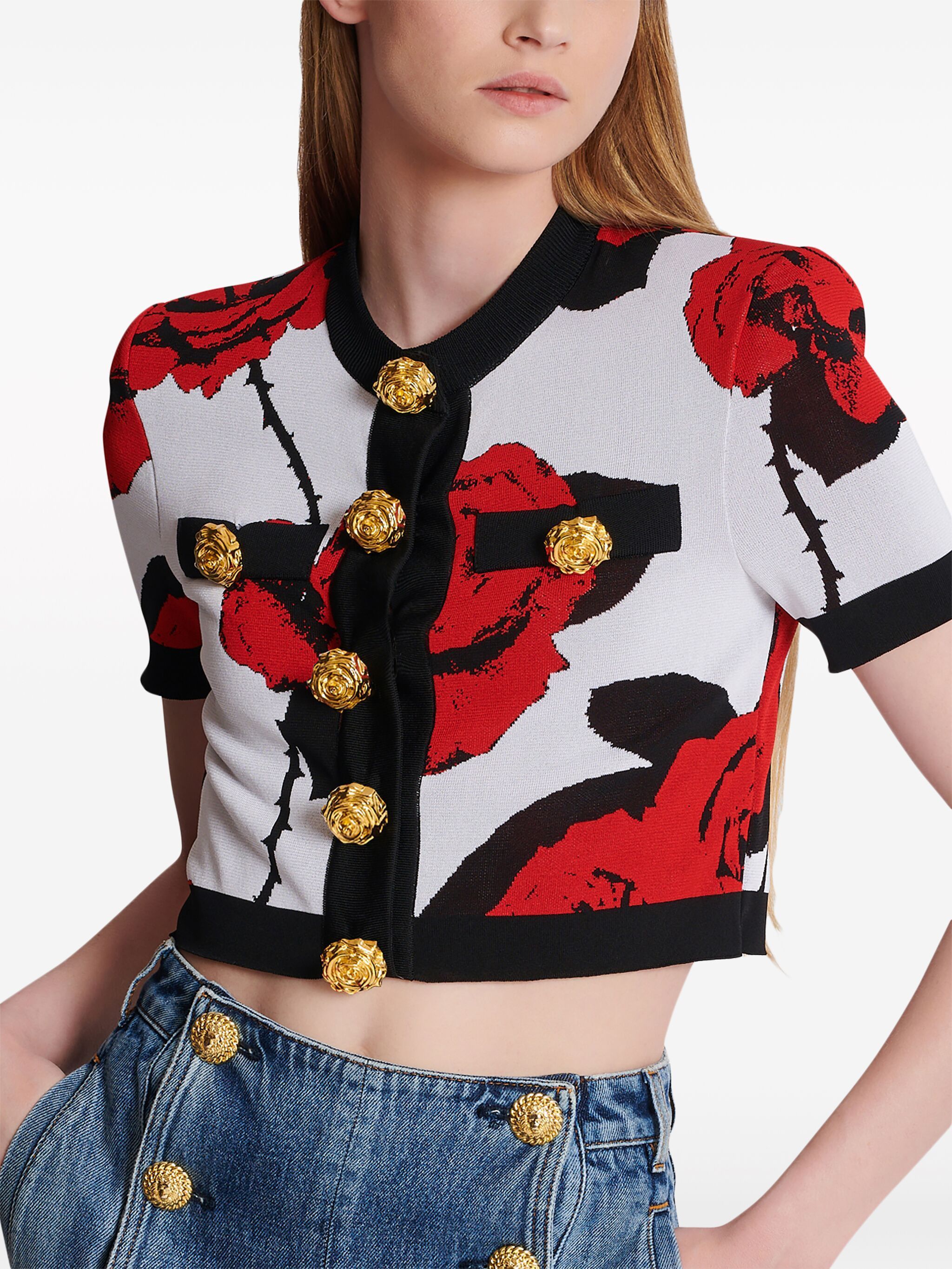 Balmain o1s1wg110125 Cropped Cardigan in Multicolor Size M / US 6-8 / IT 42-44 - 6 Thumbnail
