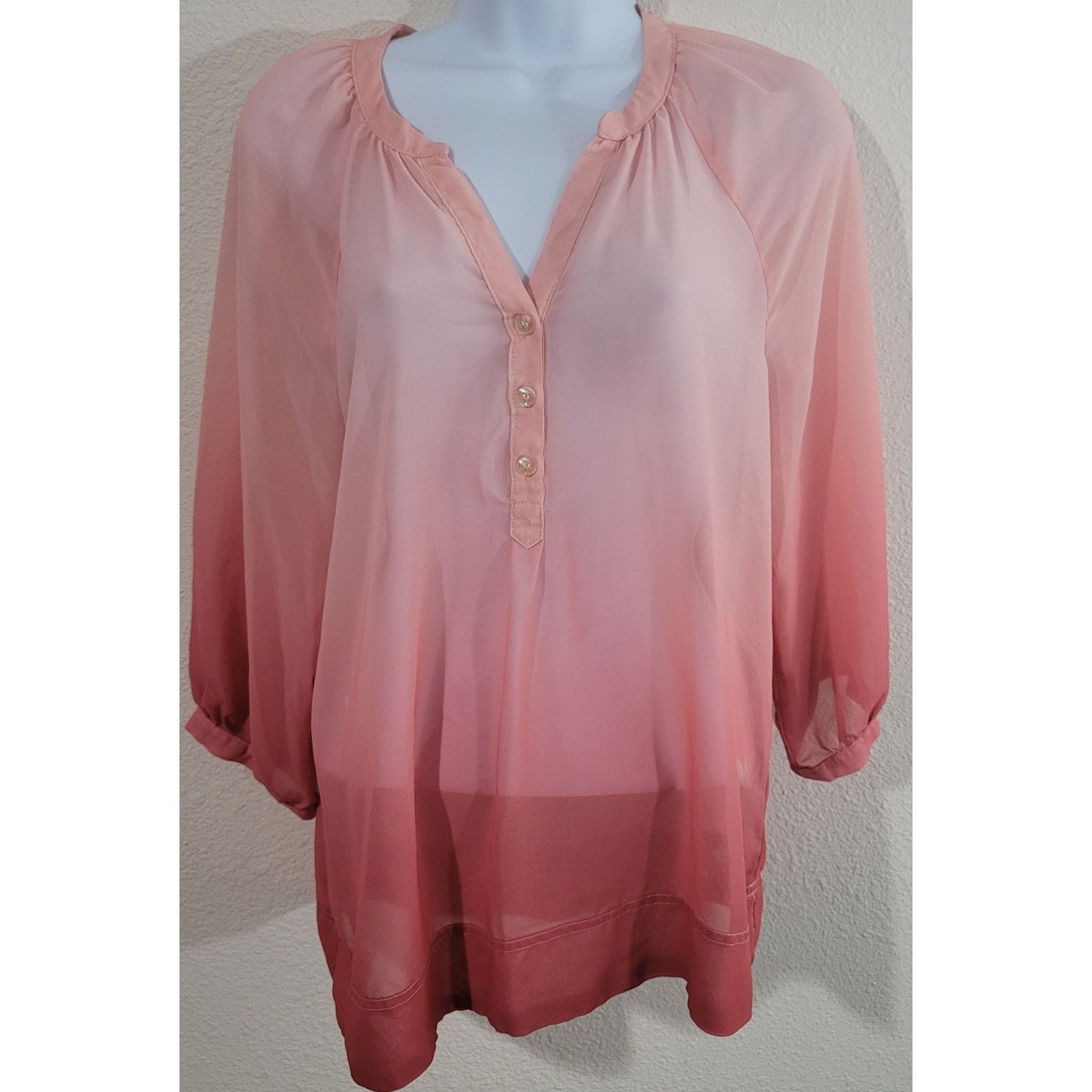 Other New York & Co. Orange Ombre Sheer Top Small Band Collar Size S / US 4 / IT 40 - 1 Thumbnail