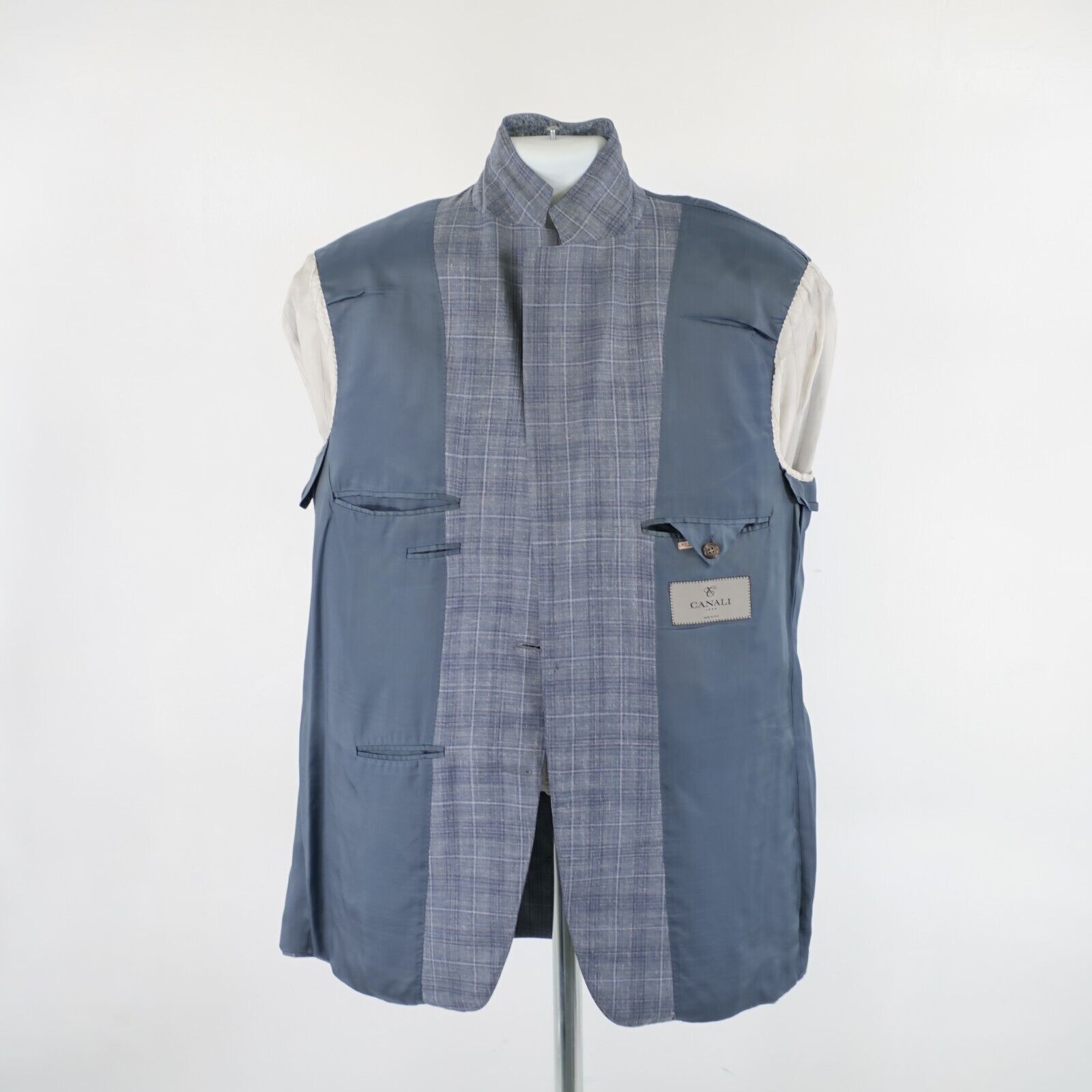 Canali Canali 1934 Wool Blue Gray Plaid 2 Button Italy Blazer 42L Size 42L - 10 Thumbnail