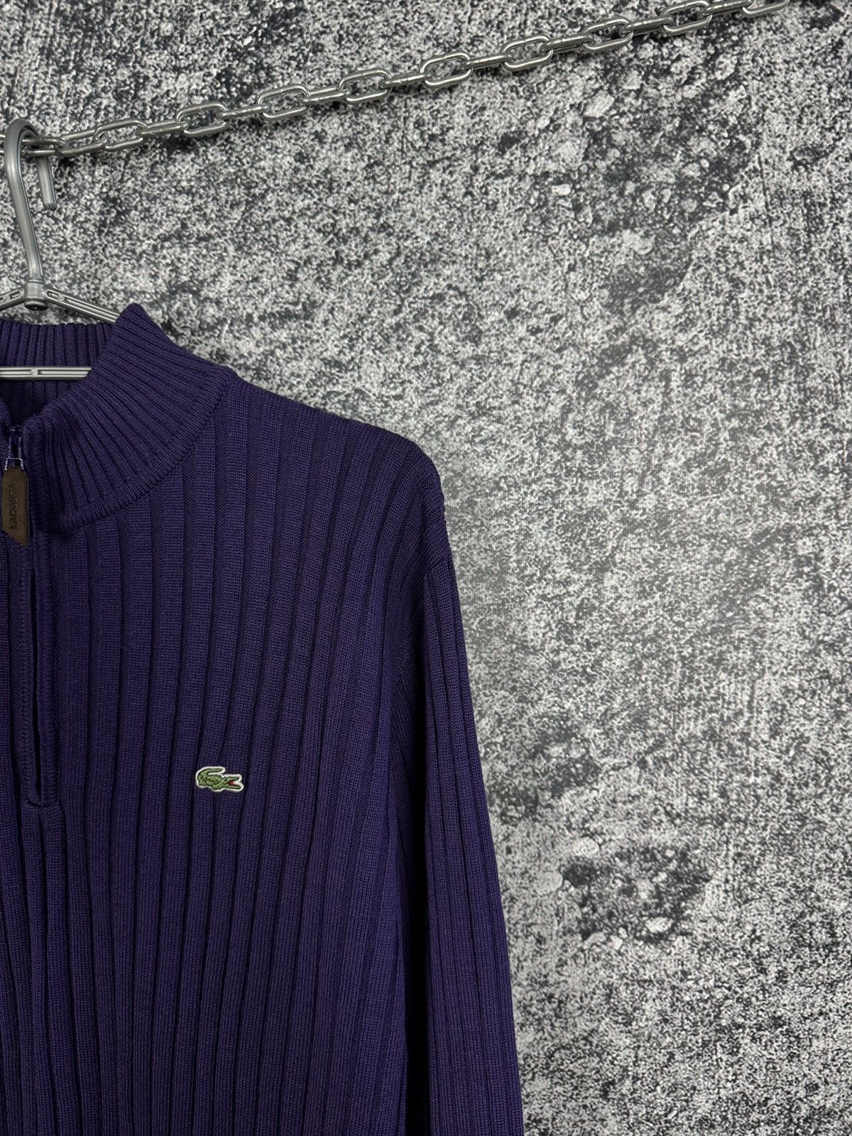 Lacoste Lacoste Vintage 1/4 Zip Ribbed Sweater Purple Pullover XL Size US XL / EU 56 / 4 - 2 Thumbnail