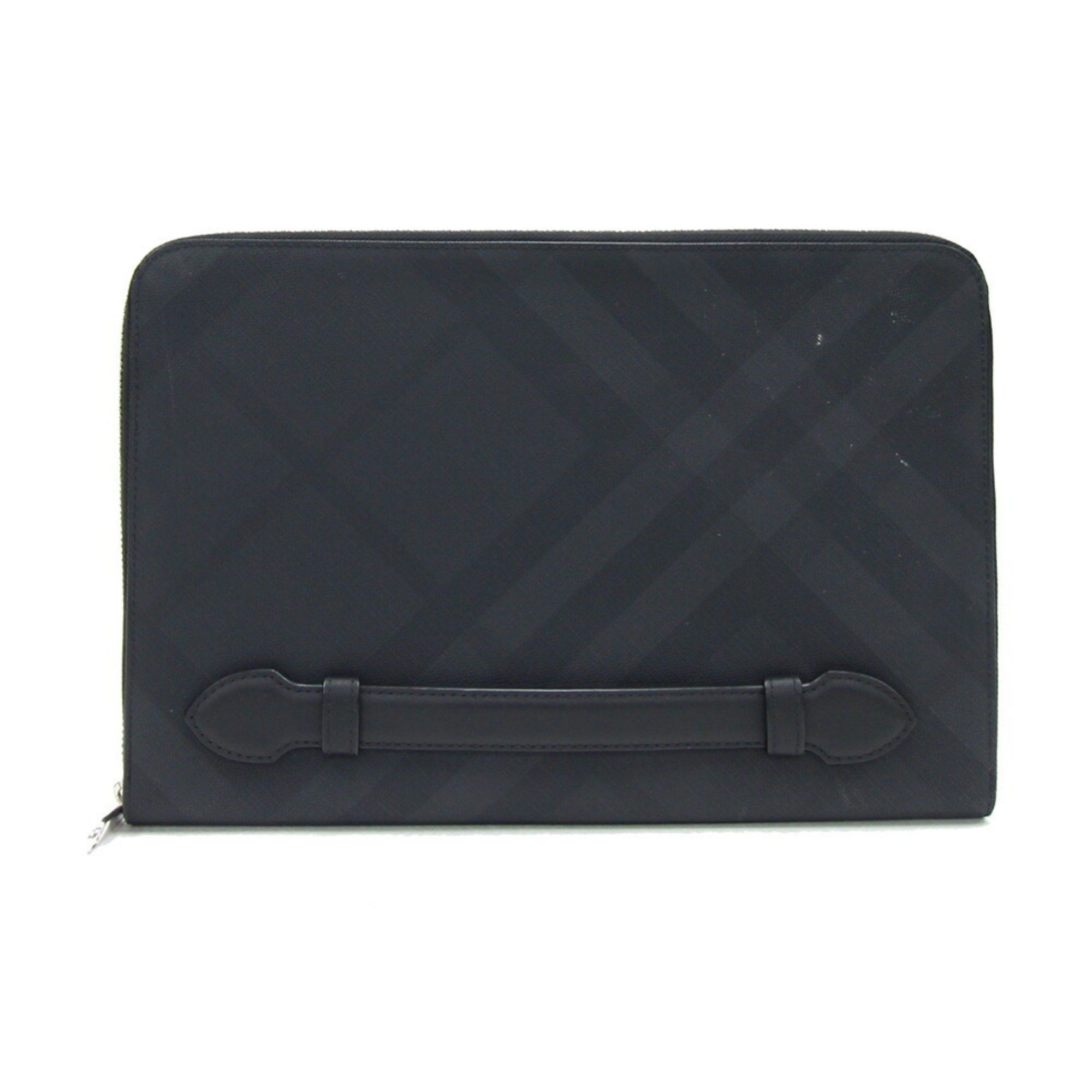 Burberry Burberry Clutch Bag 8022550 Grey Black Leather Checkered Document Case Men's BURBERRY Size ONE SIZE - 1 Thumbnail
