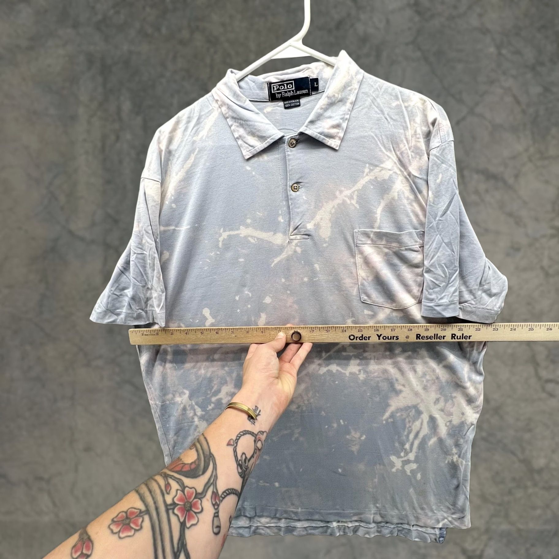 Polo Ralph Lauren VINTAGE Polo Ralph Lauren Polo Shirt Mens L Blue Bleach Dye Short Sleeve Size US L / EU 52-54 / 3 - 1 Thumbnail